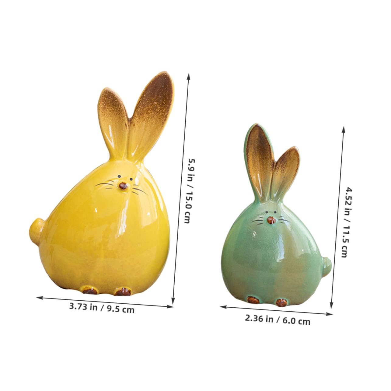2Pcs Easter Bunny Figurines - Ceramic Rabbit Ornaments, Cute Bunny Desktop Decor, Spring Home Decoration for Easter, Table Centerpiece, Gift Idea