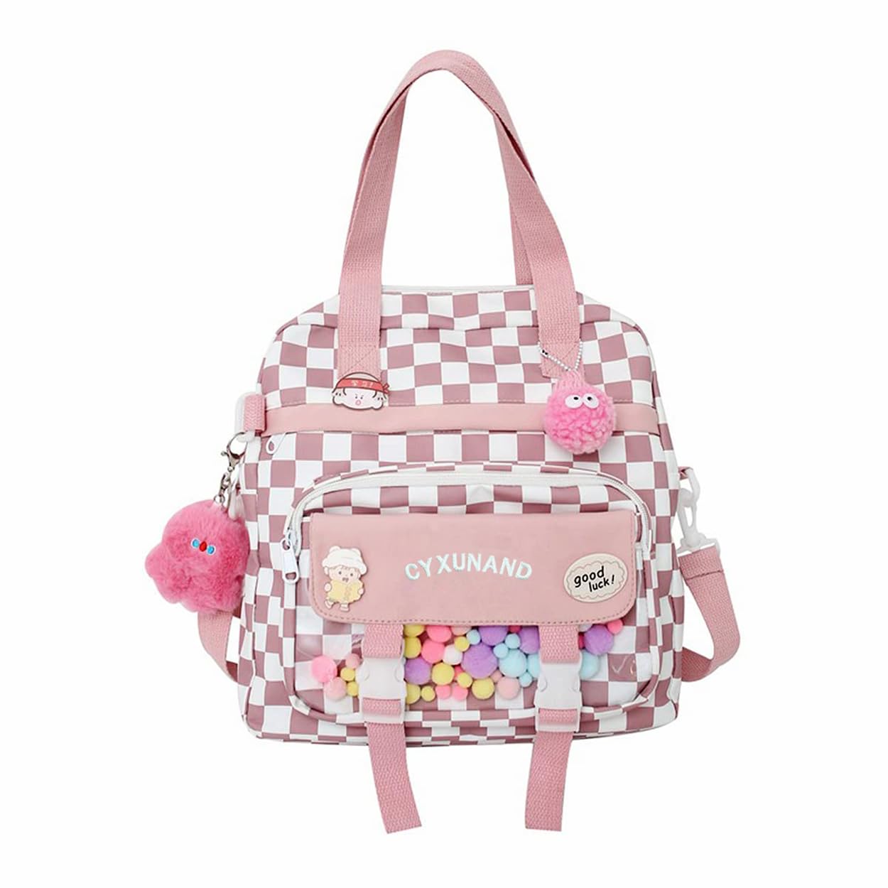 Cute Japanese Kawaii Messenger Bag - Stylish Laptop Backpack for School, Travel & Work - Multifunctional Plaid Shoulder Tote Bag for Women & Teens - Perfect for College, Office & Daily Commute
