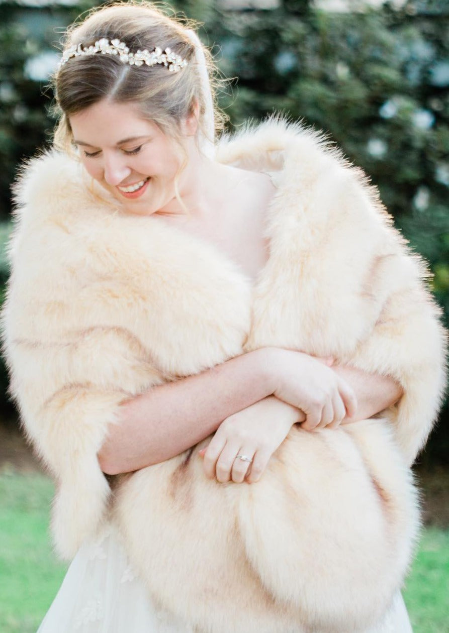 Elegant Champagne Fur Shawl with Butterfly Design - Soft & Luxurious Wrap for Women | Perfect for Weddings, Parties & Evening Events
