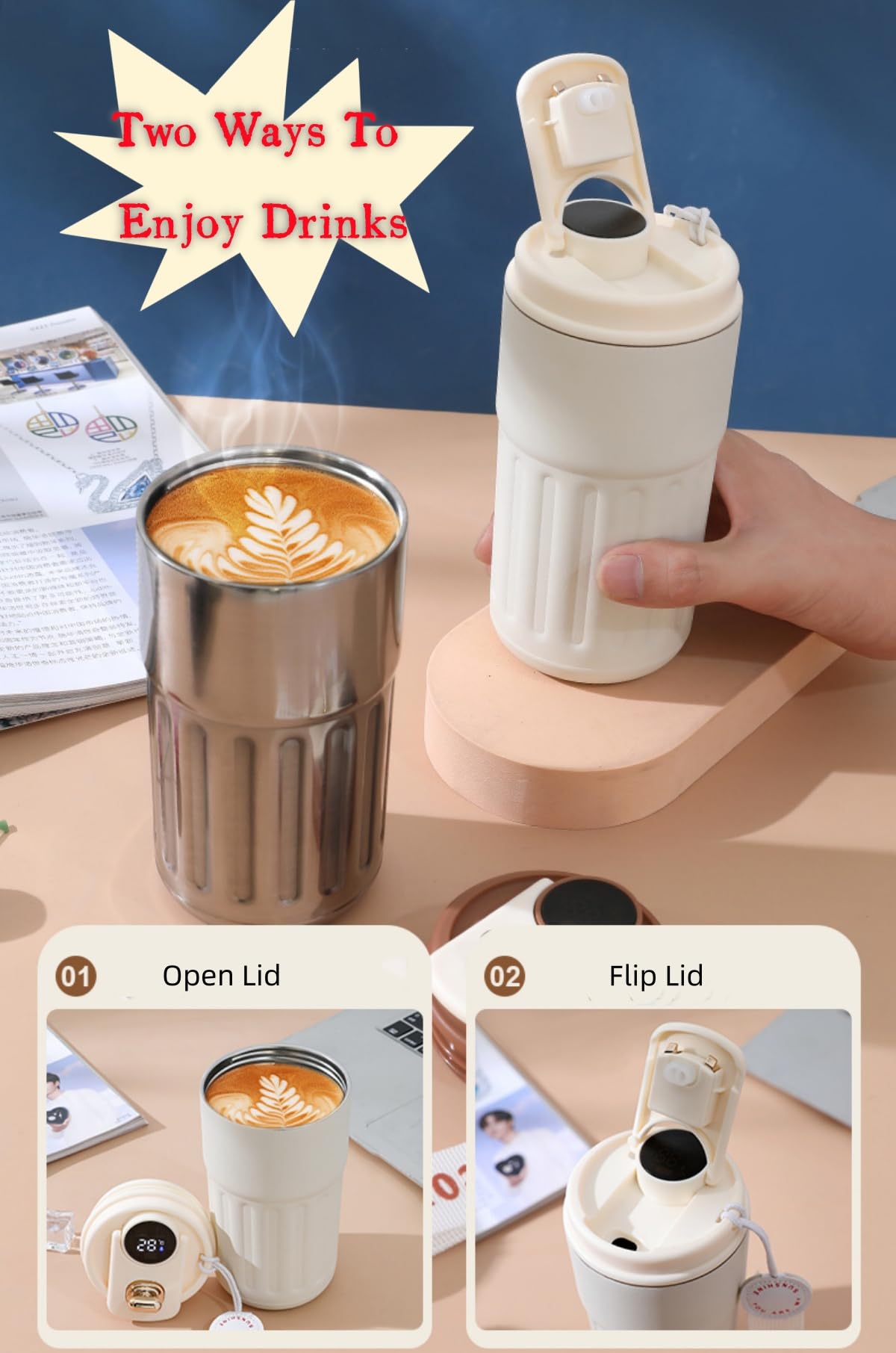 Premium Stainless Steel Vacuum Insulated Travel Coffee Mug - 12oz (370ml) Leak-Proof Double Wall Thermos Tumbler for Hot & Cold Drinks - Smart Red - Perfect for Office, Commuting, Camping & Outdoor Activities