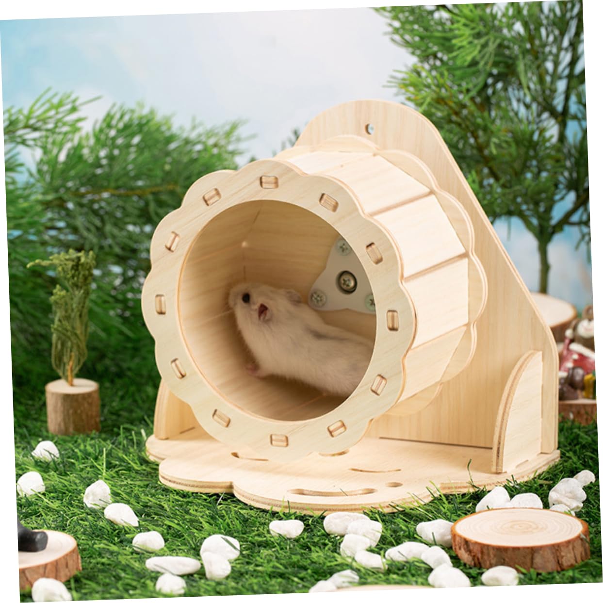 Silent Wooden Hamster Exercise Wheel - Small Pet Running Saucer Toy for Hamsters, Gerbils & Mice - Perfect for Cage, Playpen & Nighttime Use (1pc)