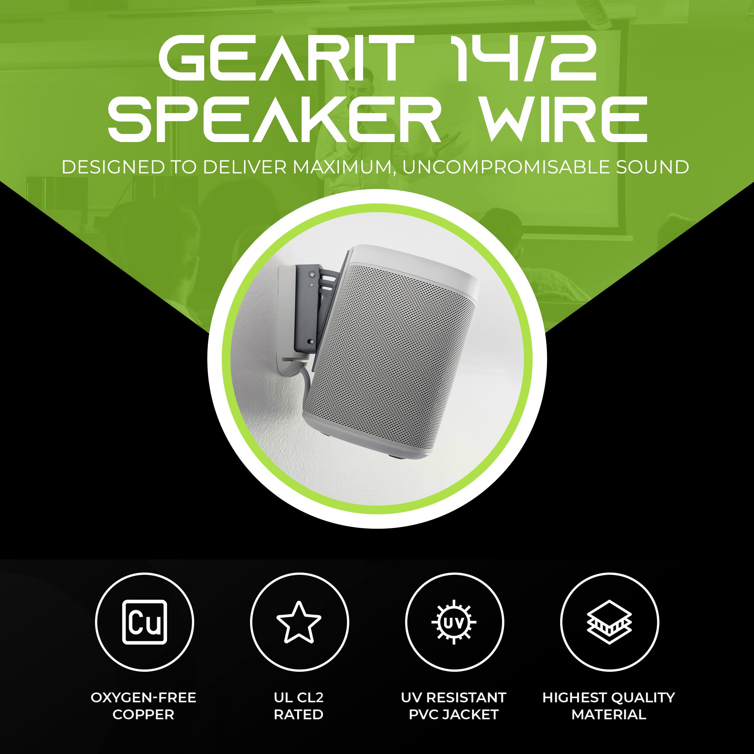 GearIT 14/2 Speaker Wire (500 Feet) 14AWG Gauge - In-Wall Audio Speaker Cable CL2 Rated - OFC Oxygen-Free Copper White 500ft - Perfect for Home Theater & Surround Sound Systems