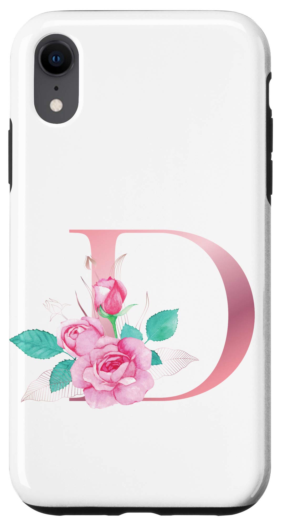 iPhone XR Rose Gold Letter D Floral Case - Stylish Protective Cover for Everyday Use & Gifts