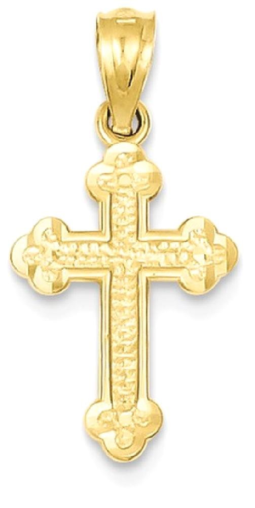 14K Solid Yellow Gold Budded Holy Cross Necklace - Religious Chain Pendant for Jesus Christ - Christian Jewelry Gift for Baptism, Confirmation & Church Events