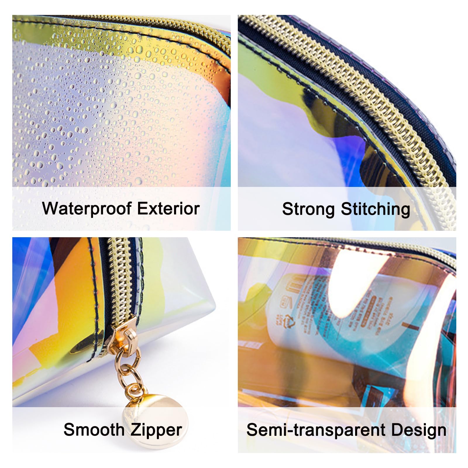 6 Pcs Holographic Makeup Bags Set - Clear Iridescent Cosmetic Organizer, Waterproof Travel Toiletry Bag with Zipper, Portable Cosmetic Pouch for Women | Perfect for Travel, Gym, Daily Use & Mothers Day Gifts