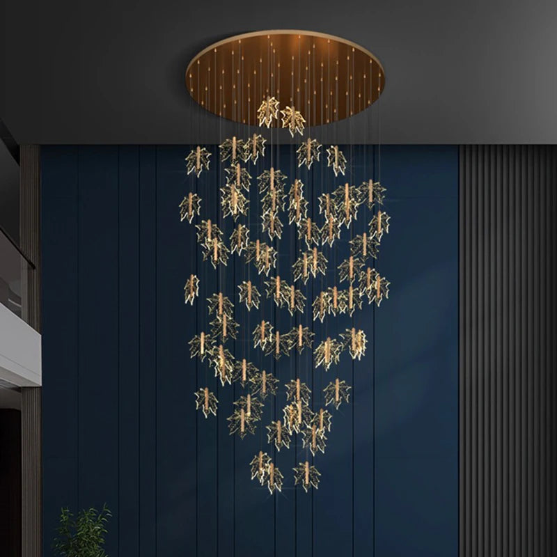 Nordic Gold Long Stairwell Chandelier - Modern Ceiling Light Fixture for Hallway, Foyer & Staircase Lighting | Elegant Home Decor for Luxury Interior Design