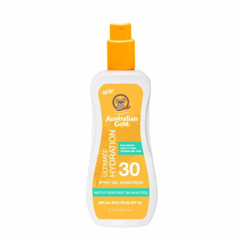 Australian Gold Clear Spray Gel 8 oz - Sunscreen & Tanning Gel with Aloe Vera & Vitamin E - Perfect for Beach, Pool & Outdoor Activities