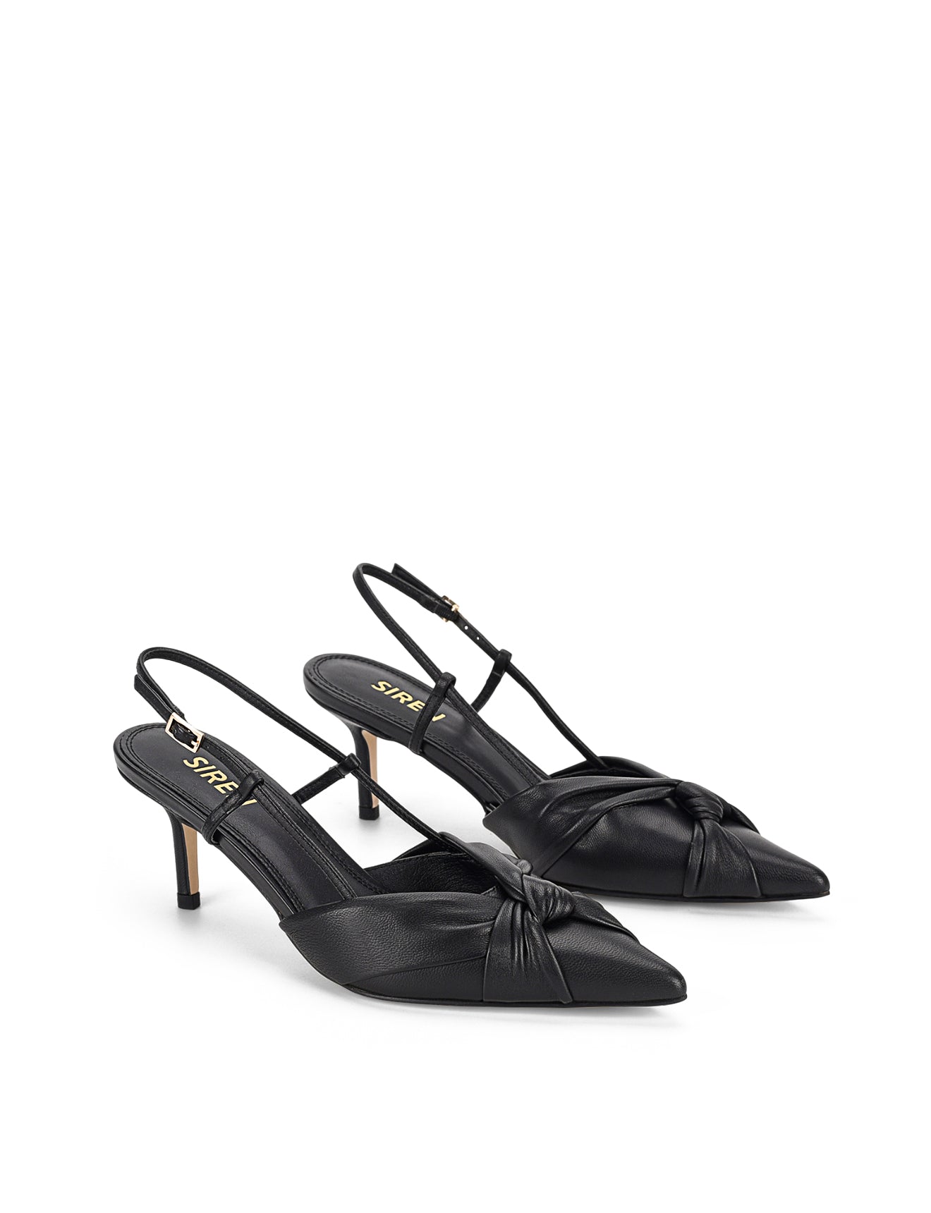 Yonder Slingback Kitten Heels - Black Leather Women's Shoes | Comfortable Low Heel Pumps for Work, Office & Special Occasions