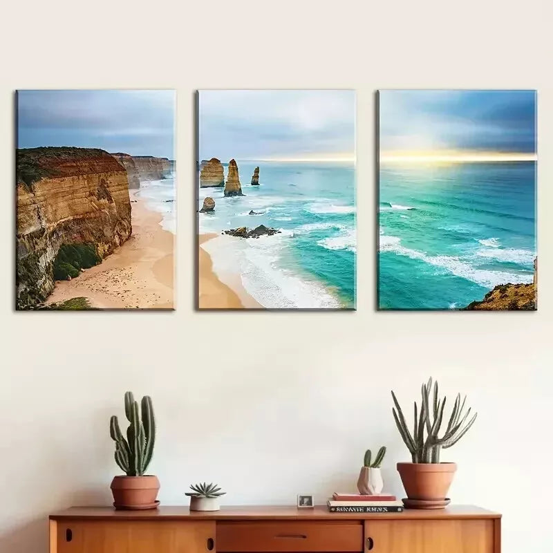 3-Piece Seaside Beach Canvas Wall Art Set - Framed 50x70cm High Quality Print - 100% Australian Made - Ready to Hang - Perfect for Living Room, Bedroom & Coastal Home Decor