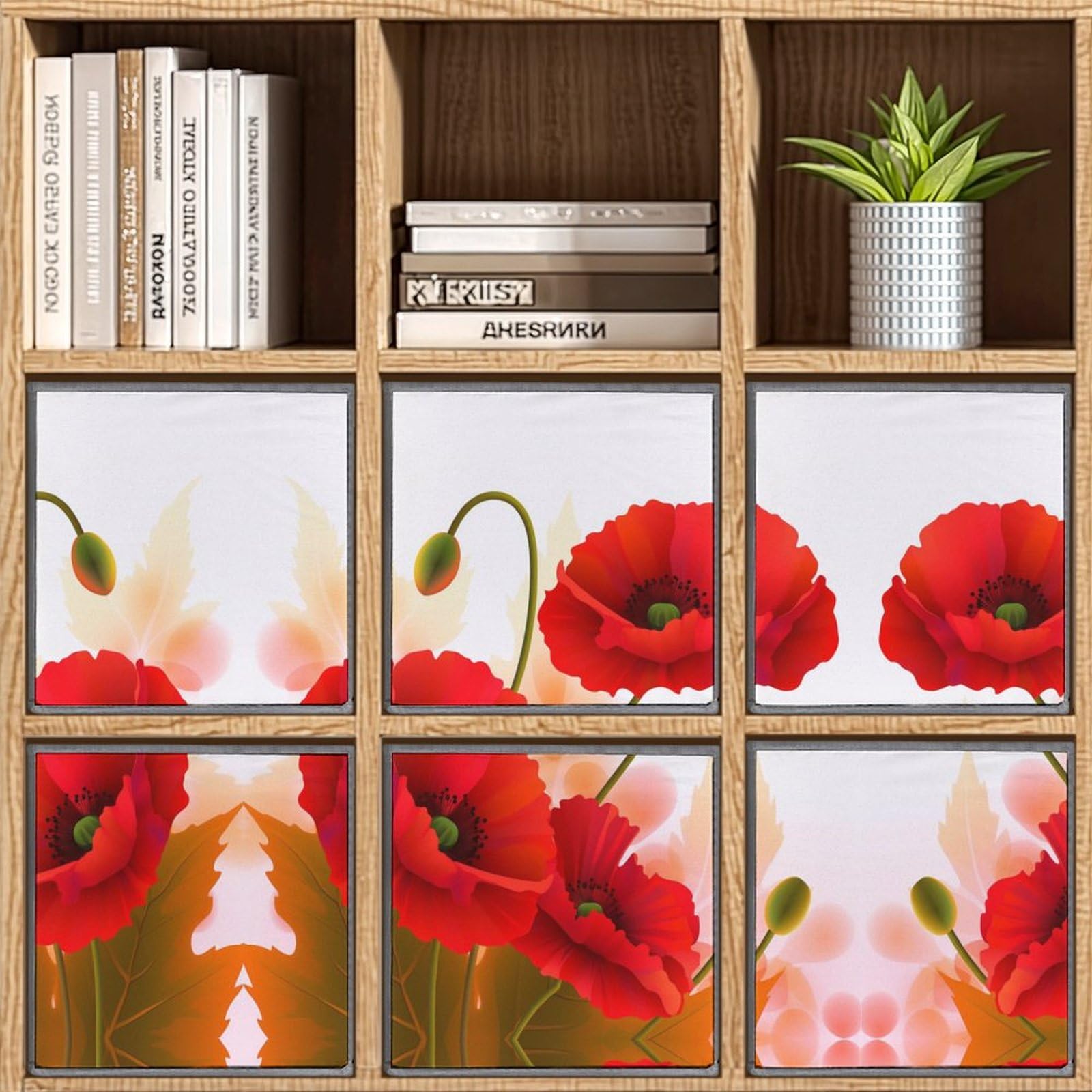 6-Pack Poppy Flower Print Collapsible Storage Bins with Handles - Large Closet Organizer Baskets for Clothing, Toys & Home Organization | Perfect for Bedroom, Nursery & Closet Storage