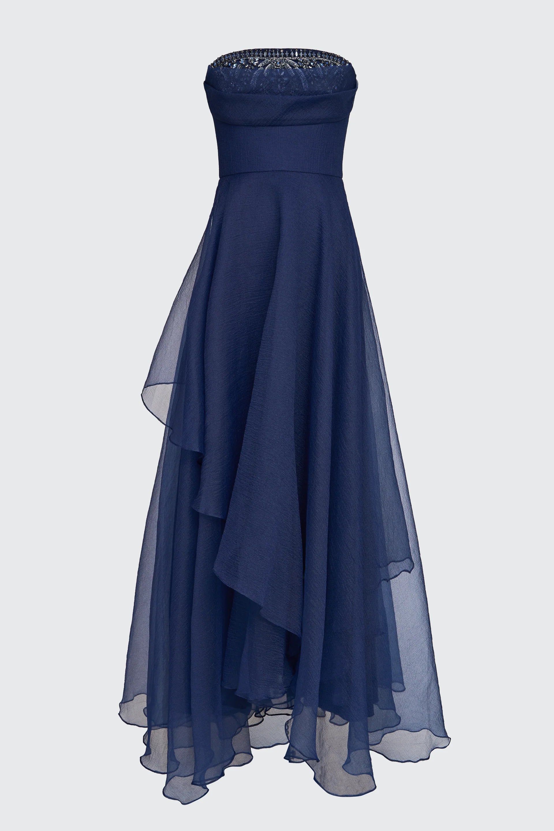 Elegant Aubrey Asymmetric Organza Evening Gown in Navy Blue - Perfect for Prom, Wedding Guest & Formal Events