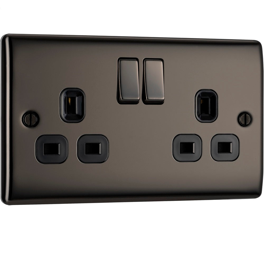 BG Nexus Metal Black Nickel 13A Double Socket NBN22B - Heavy Duty Electrical Outlet for Home, Office & Workshop Use