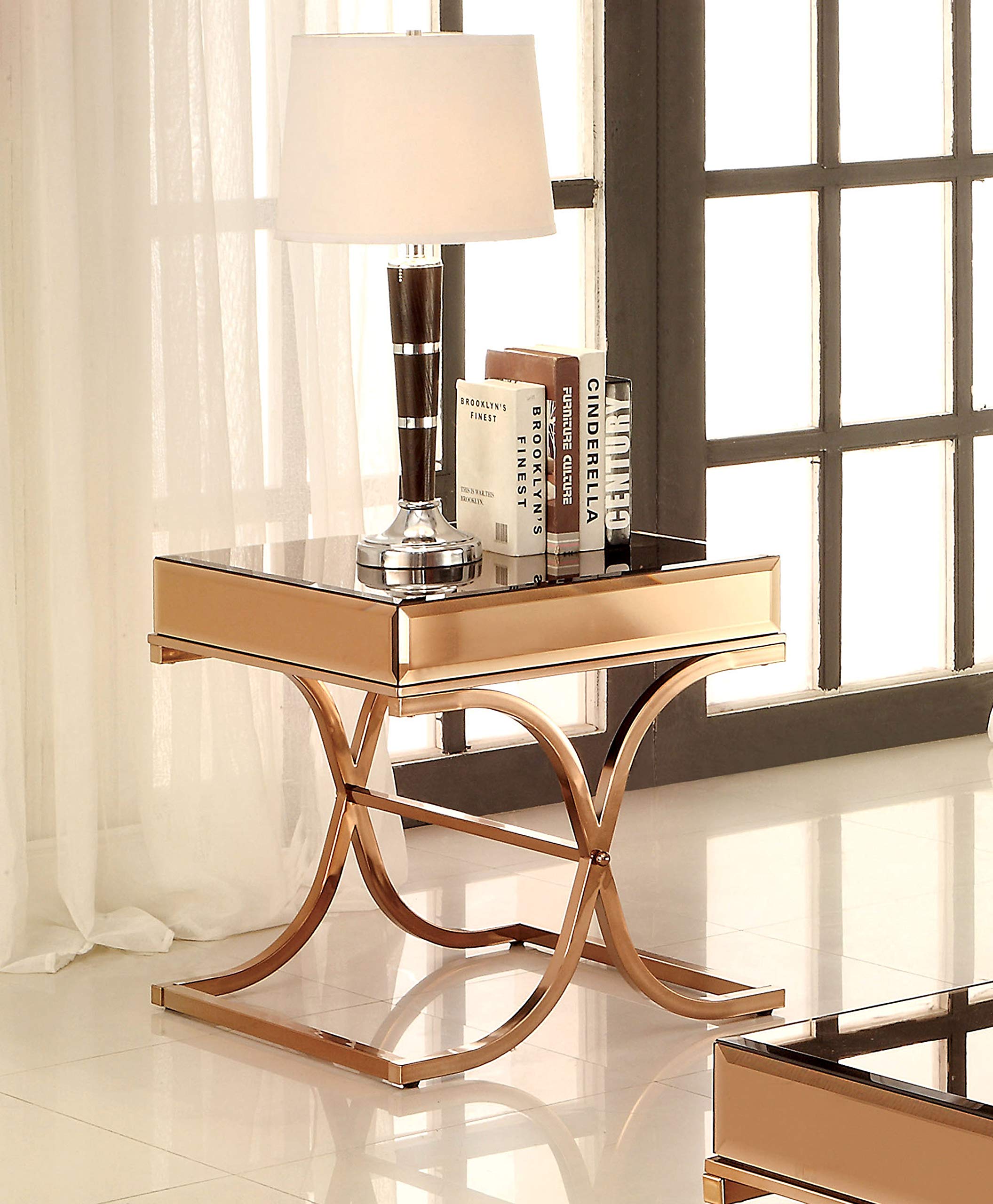 Rosalia Contemporary Mirror Top 3-Piece Coffee Table Set in Brass - Modern Living Room Furniture for Home Decor & Entertaining