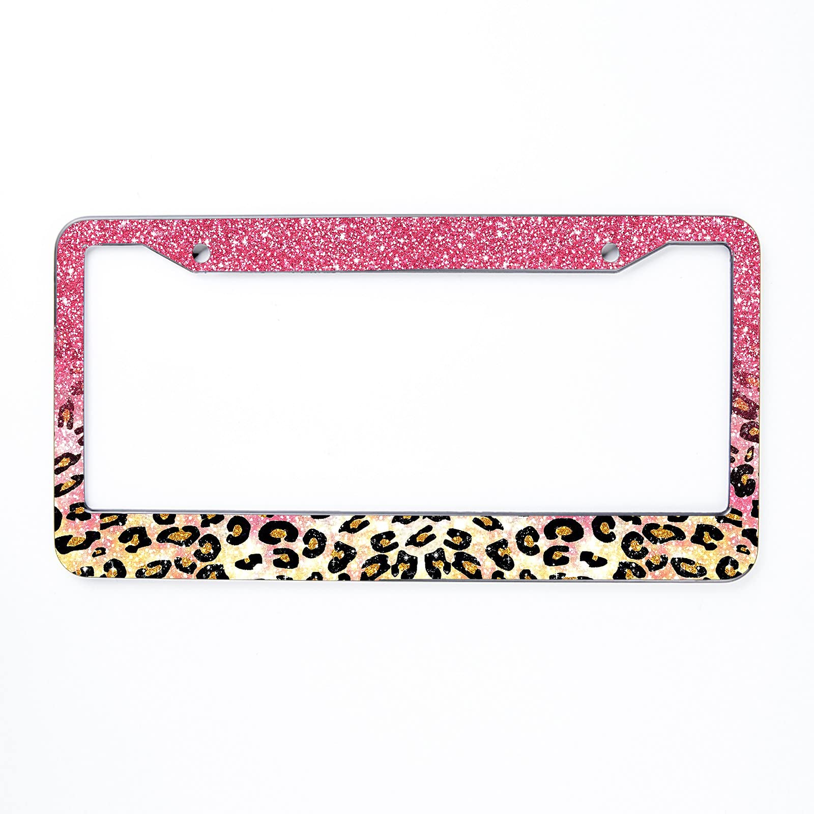 Pink Glitter Cheetah Print License Plate Frame - Car Decor for Men & Women