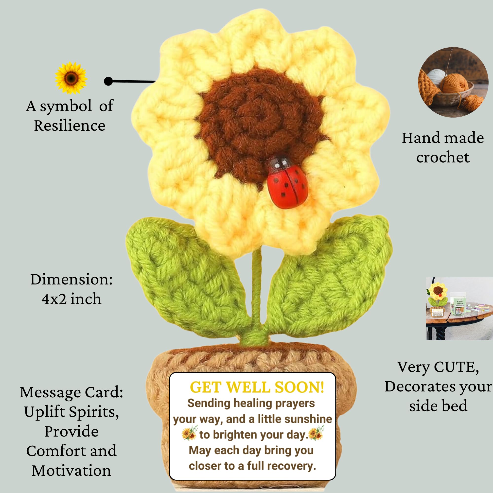Get Well Soon Gift Basket - Inspirational Message Capsule Bottle with Crochet & Card for Women, Men, Patients - Thoughtful Recovery Present After Surgery, Chemo, Illness - Perfect for Friends, Family & Coworkers | Hospital Care Package, Post-Surgery Cheer, Cancer Support Gift