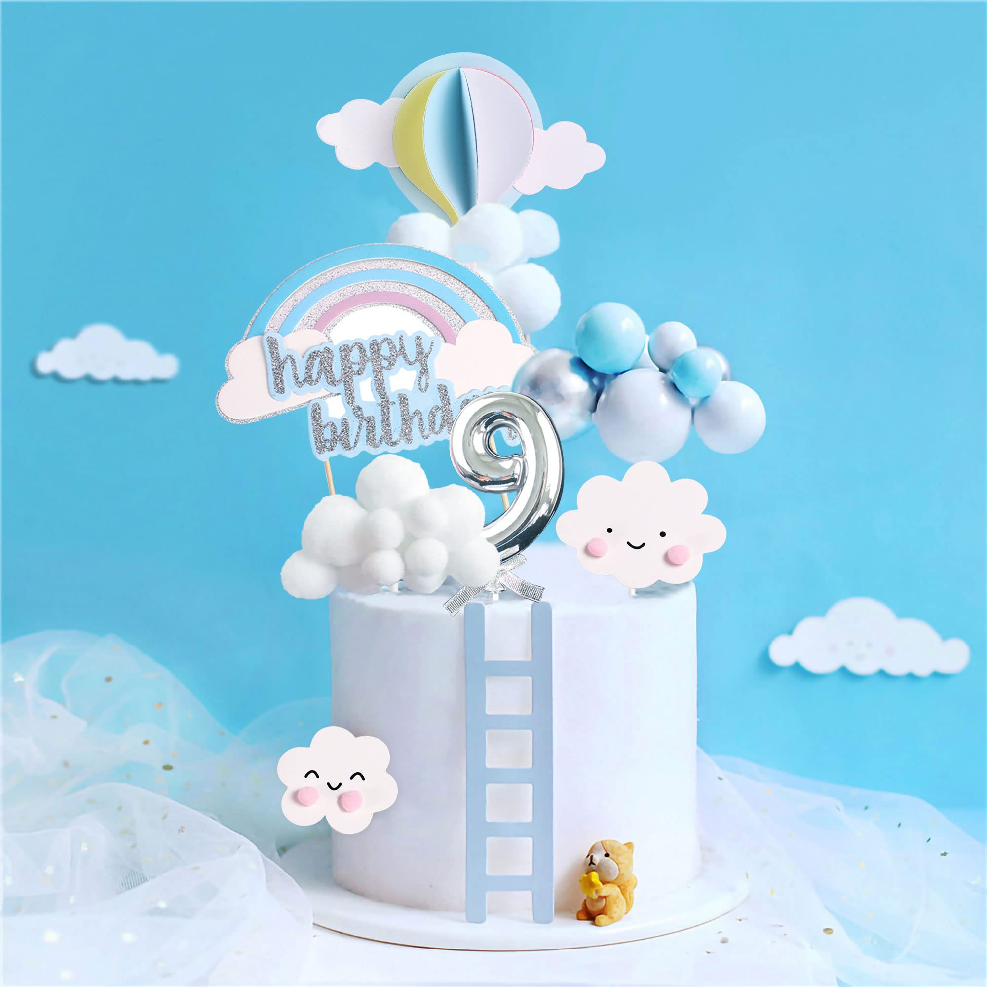 LaVenty On Cloud 9 Cake Topper - Birthday Cake Decoration for 9th Birthday Party Supplies | Perfect for Cloud Themed Celebrations, Baby Showers & Anniversary Cakes