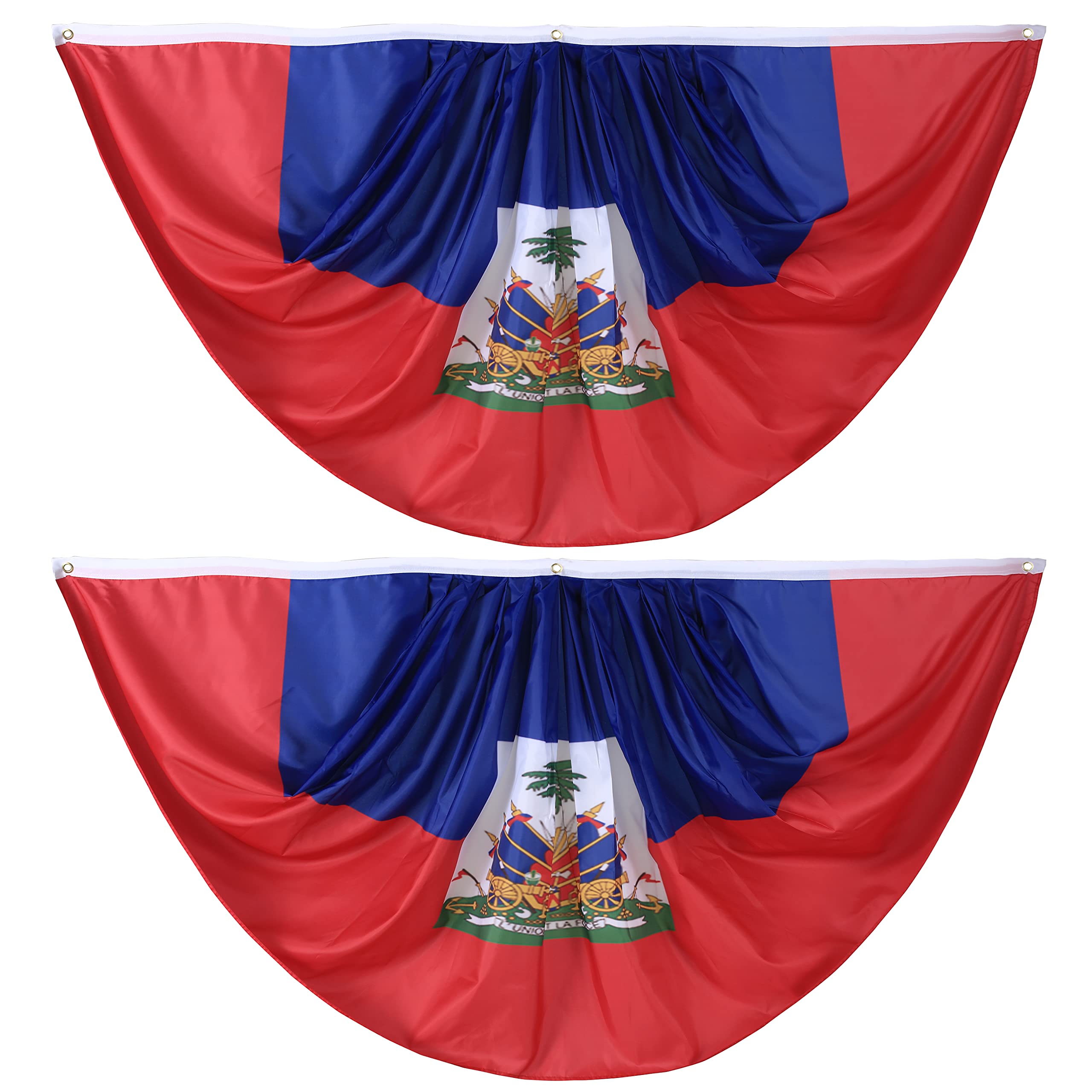 Haitian Pleated Fan Flag Bunting 3x6 Ft - 2 Pack Haiti Half Fan Flags for Indoor Outdoor Decor, Patriotic Holiday & Celebration Banner - Perfect for Front Porch, Parties, Festivals & National Events