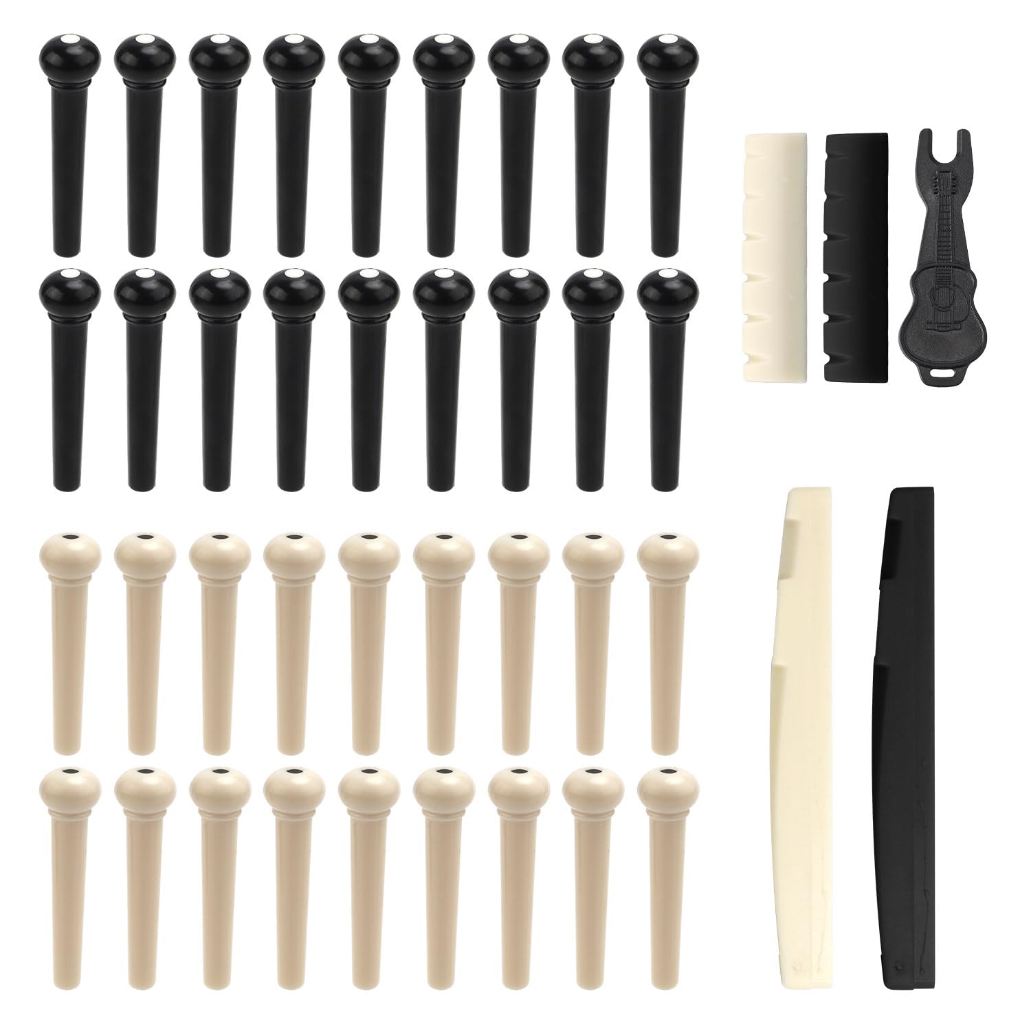36pcs Guitar Bridge Pins & Pegs Replacement Kit - Acoustic Guitar String Peg Puller Remover, Saddle Nut, String Winder & Cutter Tool Set - Perfect for Guitar Maintenance & String Changing at Home or Studio