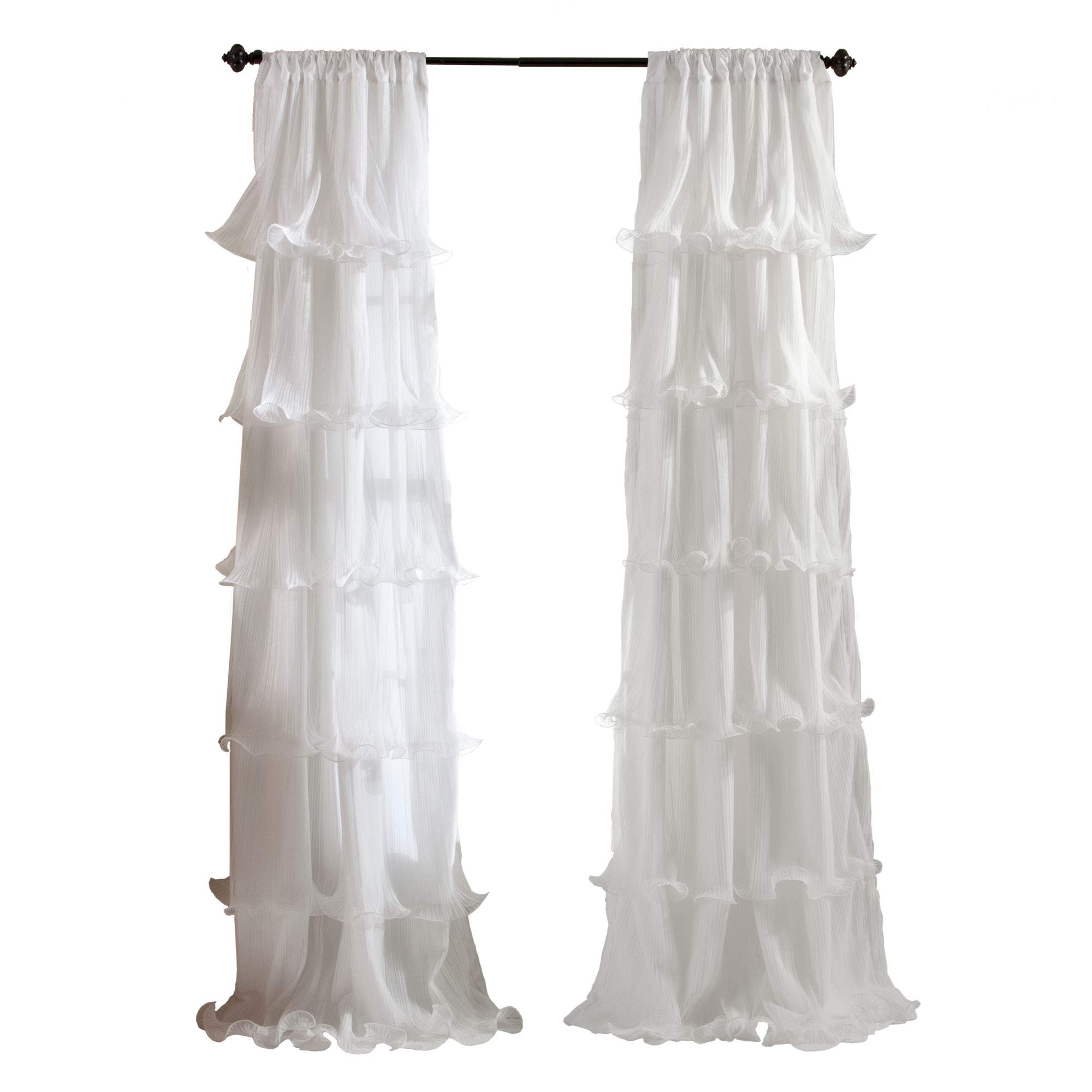 Lush Decor Nerina Sheer Ruffled Textured Curtain Panel - 84x54 Inches, White - Perfect for Living Room, Dining Room, and Bedroom Windows
