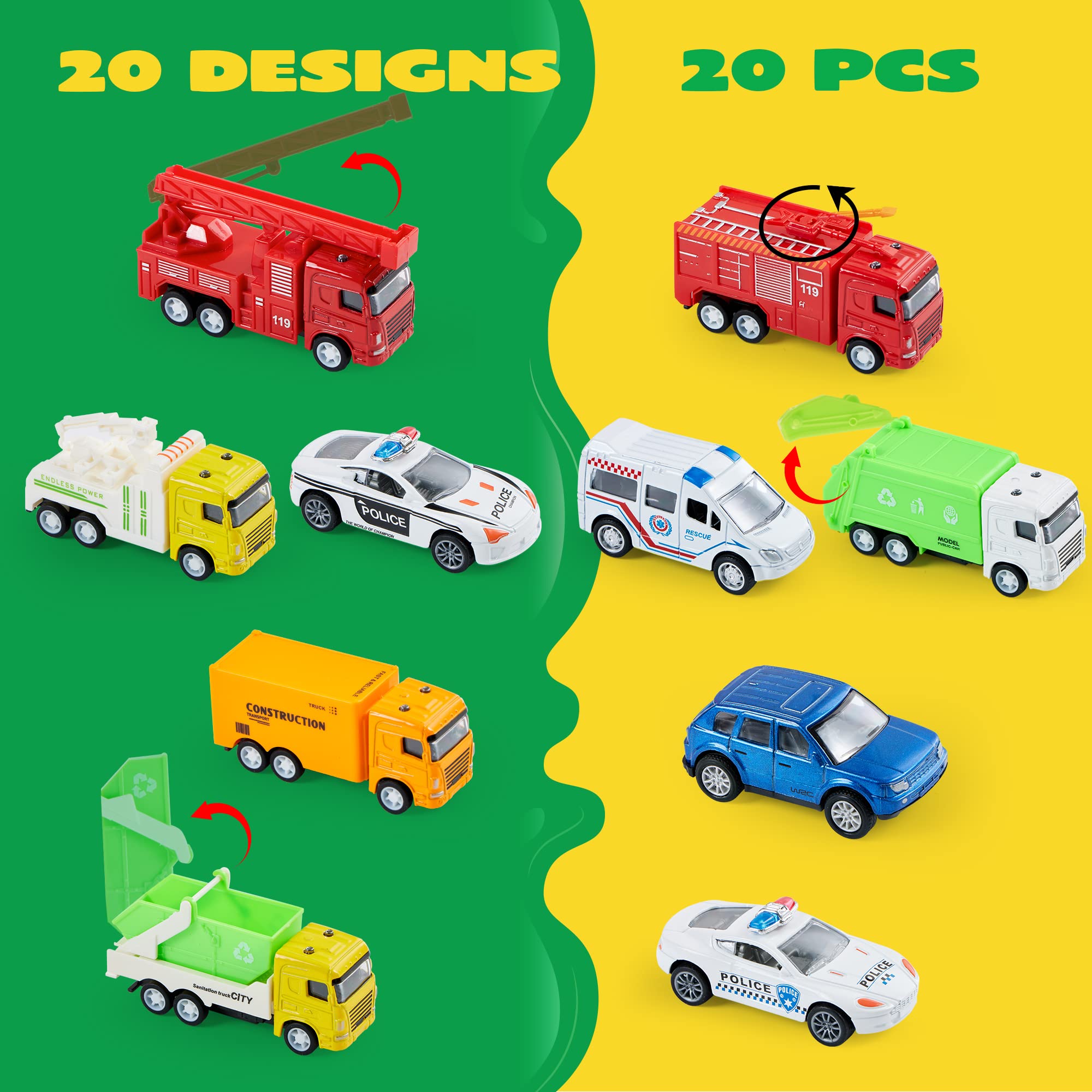 JOYIN 20PCS Die Cast Pull Back Cars - Metal Toy Vehicle Set for Toddlers & Kids | Bulk Race Cars for Birthday Party Favors, Easter Stocking Stuffers & Cake Decorations | Fun Gift for Boys & Girls | Great for Playtime, Collecting & Pretend Racing Games