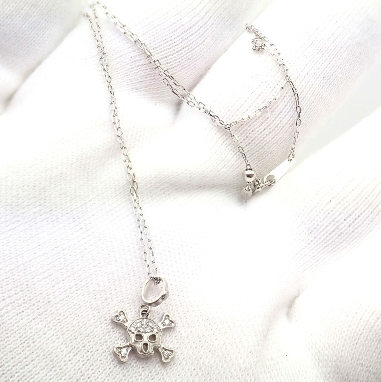 Authentic Loree Rodkin 18K White Gold Diamond Skull & Crossbones Pendant Necklace - Luxury Gothic Jewelry for Women, Perfect for Parties & Special Occasions