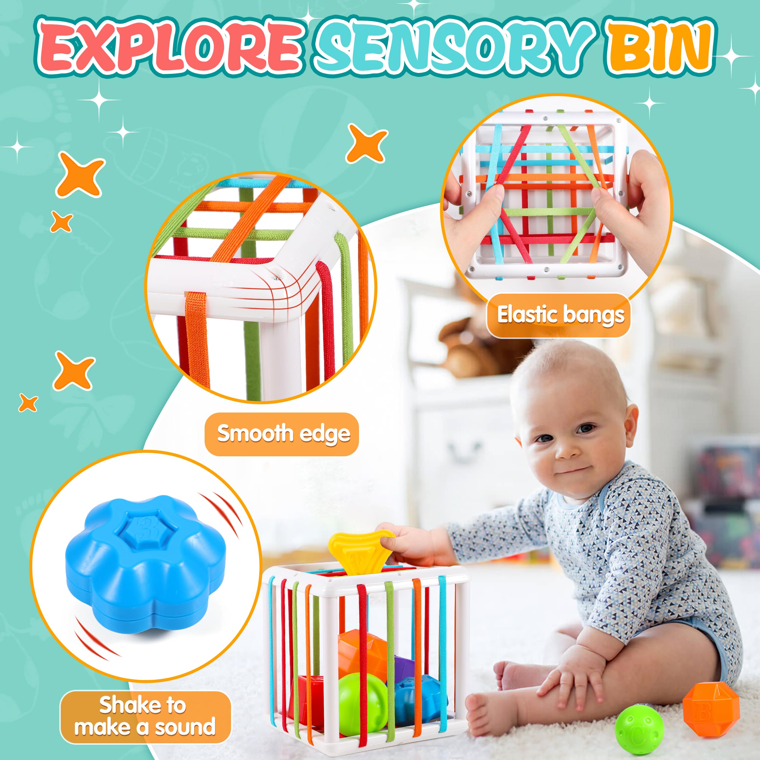 Montessori Toys for Babies 6-12 Months | 6-in-1 Educational Baby Toys Set with Sensory Bin, Pull String & Stacking Blocks | Developmental Learning Toys for 6-18 Month Olds | Perfect Gift for 1-2 Year Old Toddlers | Great for Sensory Play, Motor Skills & Early Learning at Home