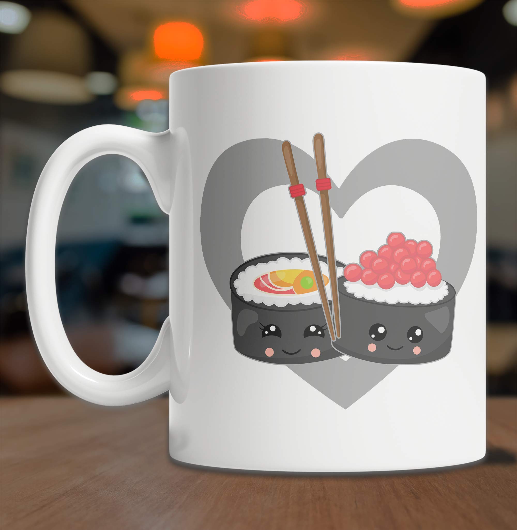 I Love Sushi Mug - Kawaii Sushi Rolls Heart Coffee Cup - Cute Sushi Lover Gift (11oz) - Perfect for Tea, Coffee & Gifts for Anime Fans