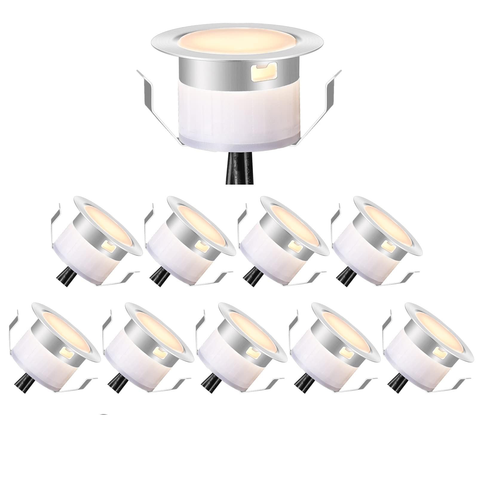 FVTLED Low Voltage LED Deck Lighting Kit - 10 Pack Warm White, Waterproof Stainless Steel Outdoor Landscape Lights for Garden, Yard, Patio, Step & Pathway Decoration - Perfect for Evening Ambience & Safety Lighting