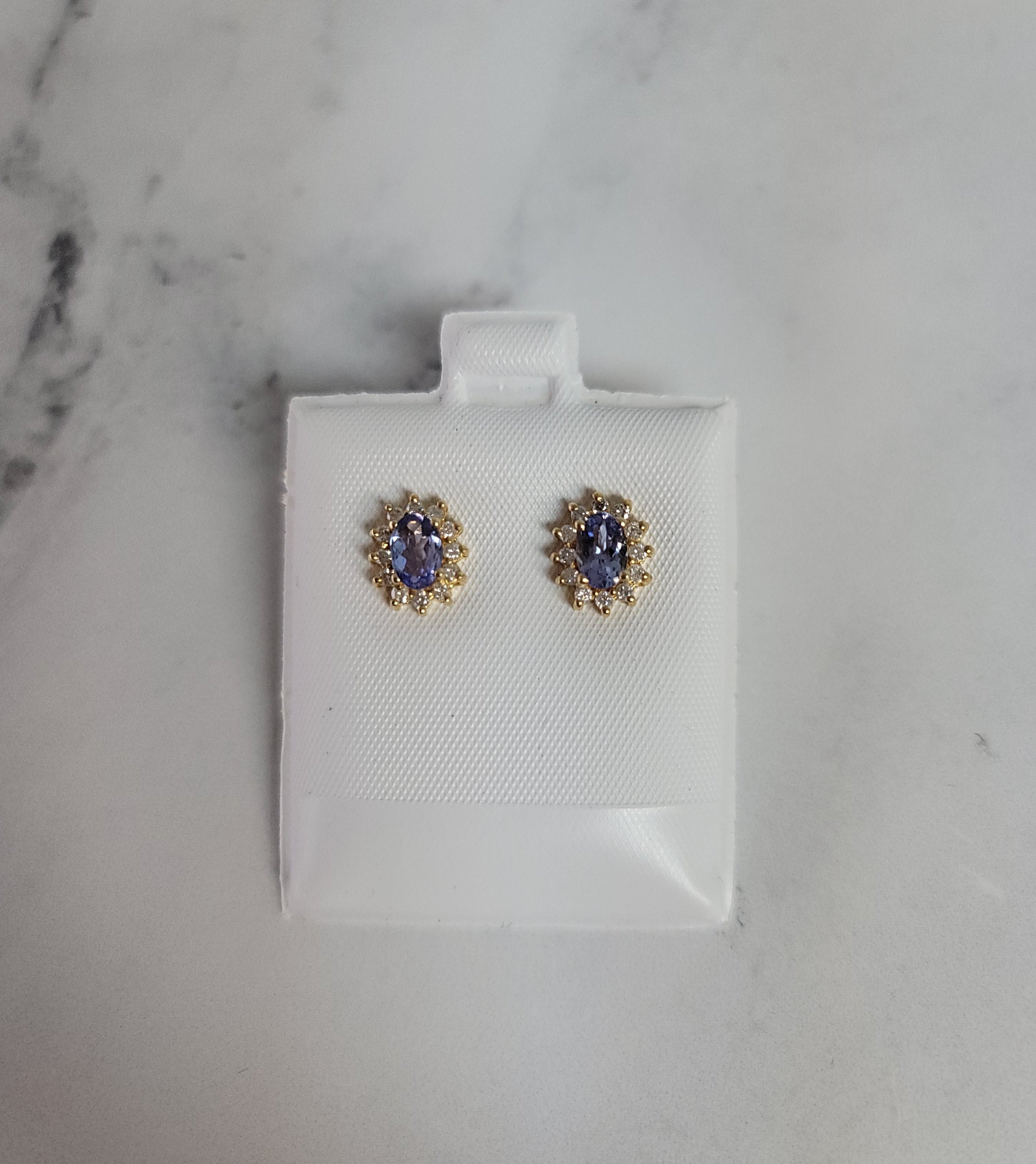 14K Yellow Gold Tanzanite Diamond Halo Stud Earrings for Women - Elegant Jewelry Gift for Birthday, Anniversary & Special Occasions
