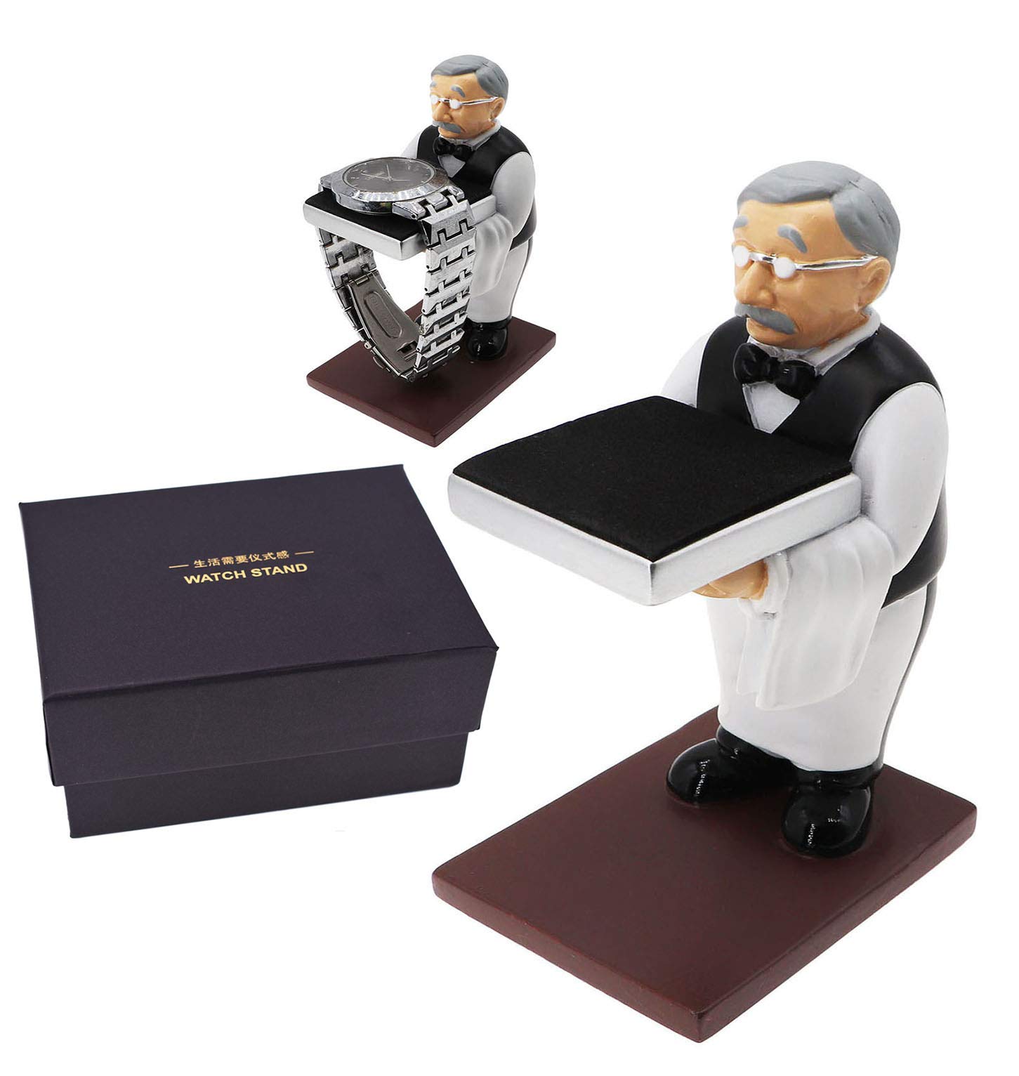 Vintage Butler Watch Stand with Ring Holder - Stylish Eyeglass Storage for Men | Perfect for Dresser, Nightstand, or Office Desk Organization