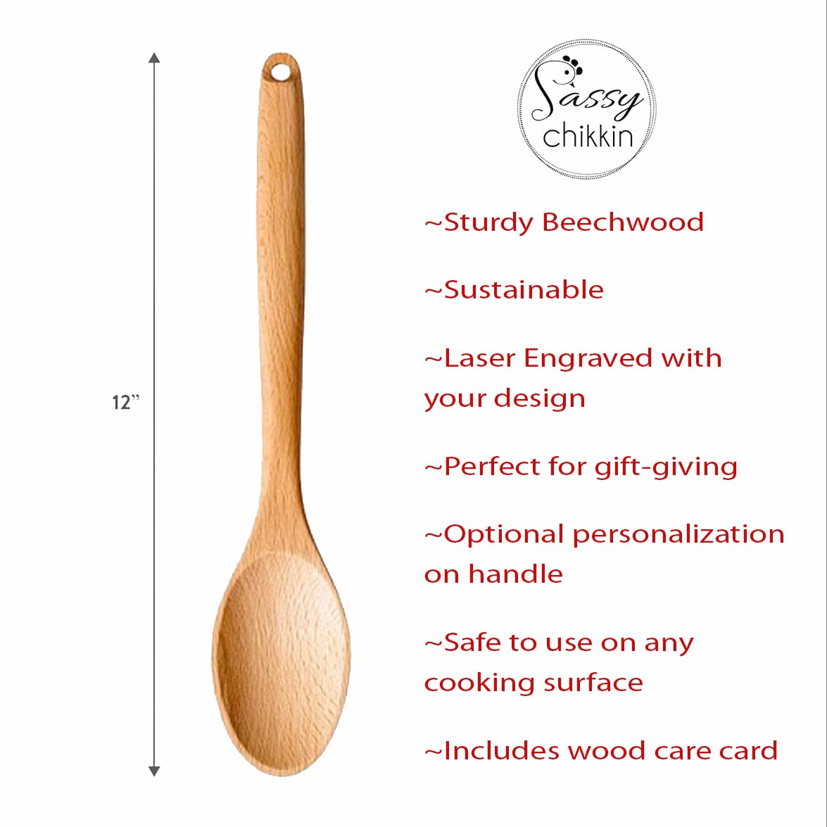 Premium Wooden Cooking Spoon - Durable & Ergonomic Stirring Utensil for Kitchen - Funny 'Stir the Pot' Engraved Gift for Mom, Dad, Grandparents - Personalized Kitchen Tool for Baking, Cooking & Serving - Perfect for Home Chefs & Gift Occasions