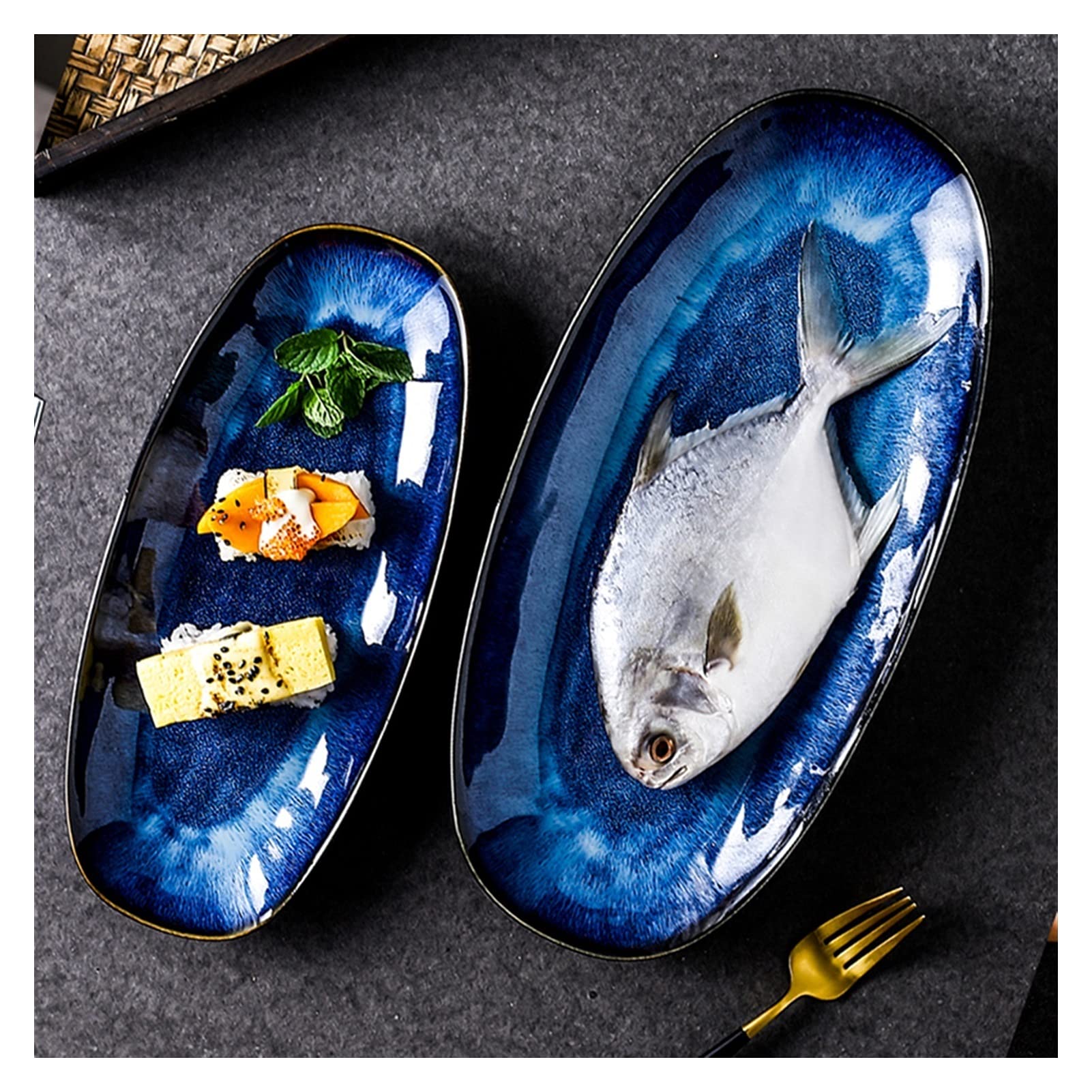 Premium Kiln-Changing Porcelain Oval Dinner Plates - Elegant Serving Platter for Meat, Appetizers, Desserts & Fish | Stylish Home Dining & Party Entertaining (Color: L)