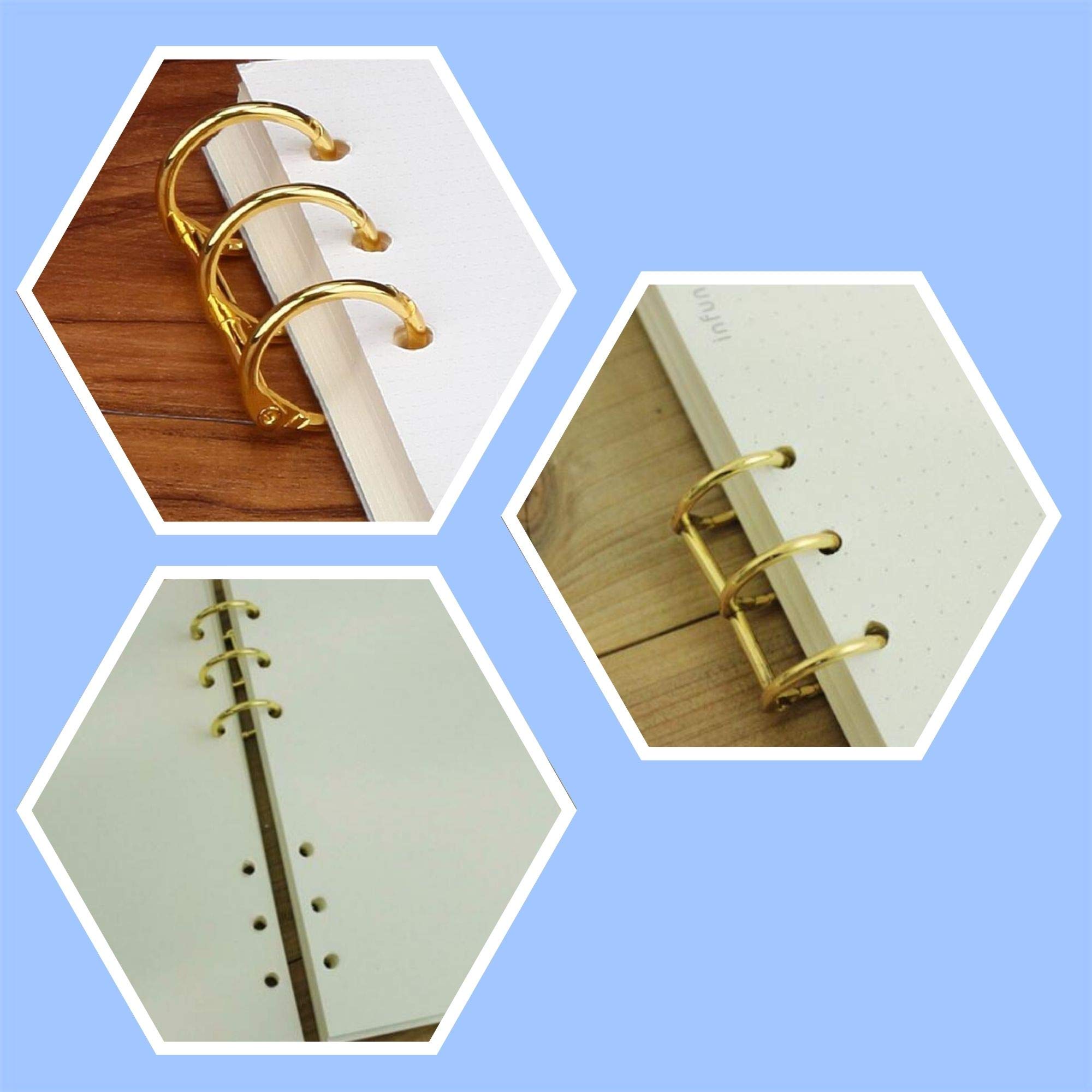 Performore 3-Hole Gold Loose Leaf Binder Rings - 3/4