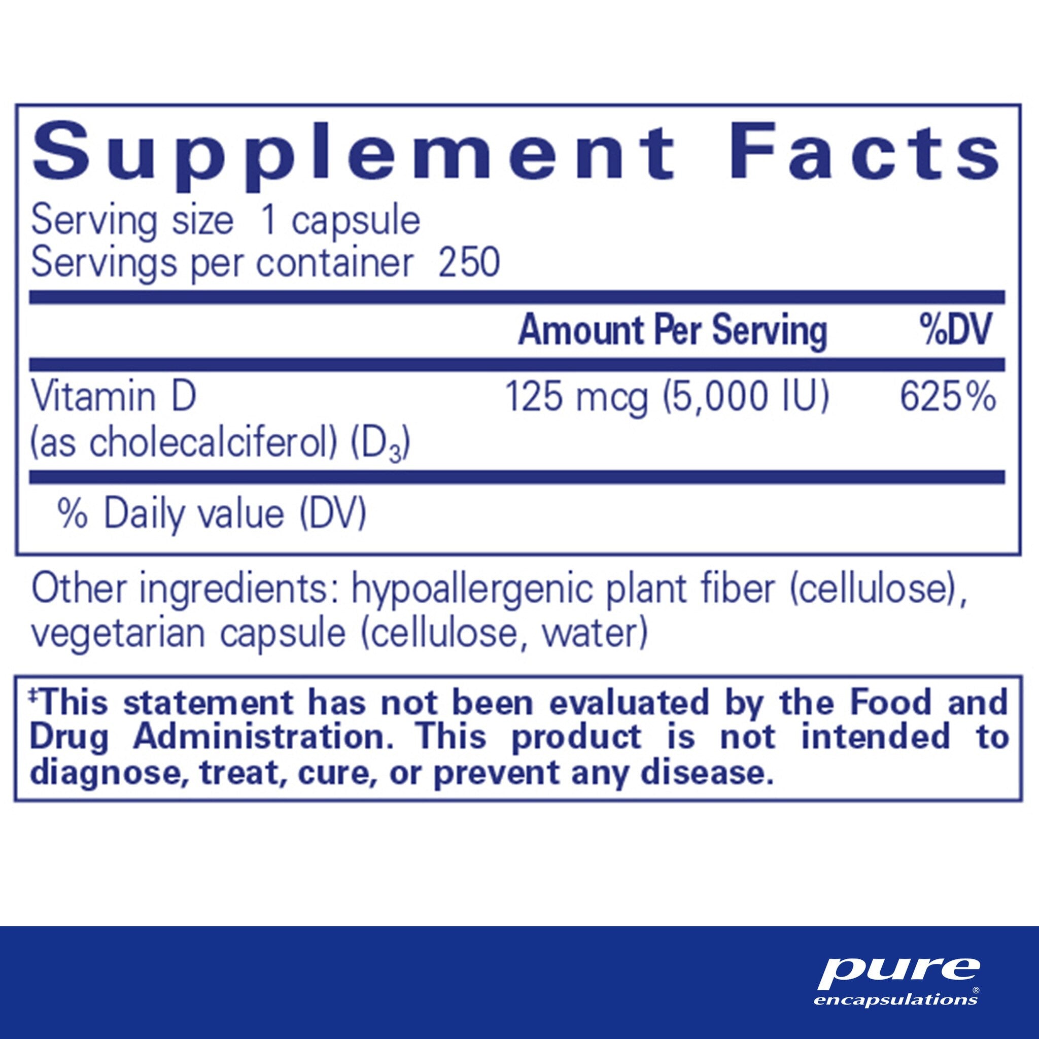 Pure Encapsulations Vitamin D3 125 mcg (5,000 IU) Supplement - Supports Bone Health & Immune System - For Daily Wellness & Seasonal Immune Support