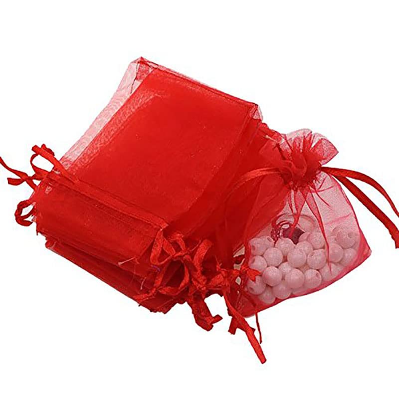7X9 cm Small Red Organza Potli Bags - Elegant Jewelry Pouch for Wedding Party Favors, Return Gifts & Special Occasions | Perfect for Bridal Shower, Birthday Celebrations & Festival Gifting