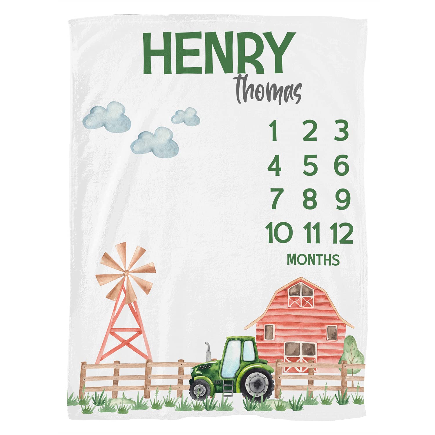 Excelliti Personalized Baby Milestone Blanket - Ultra Soft Fleece Green Tractor Farmer Theme Throw for Infants & Toddlers (60x80in) - Perfect Nursery Gift for Baby Shower, Birthday & Monthly Photo Shoots