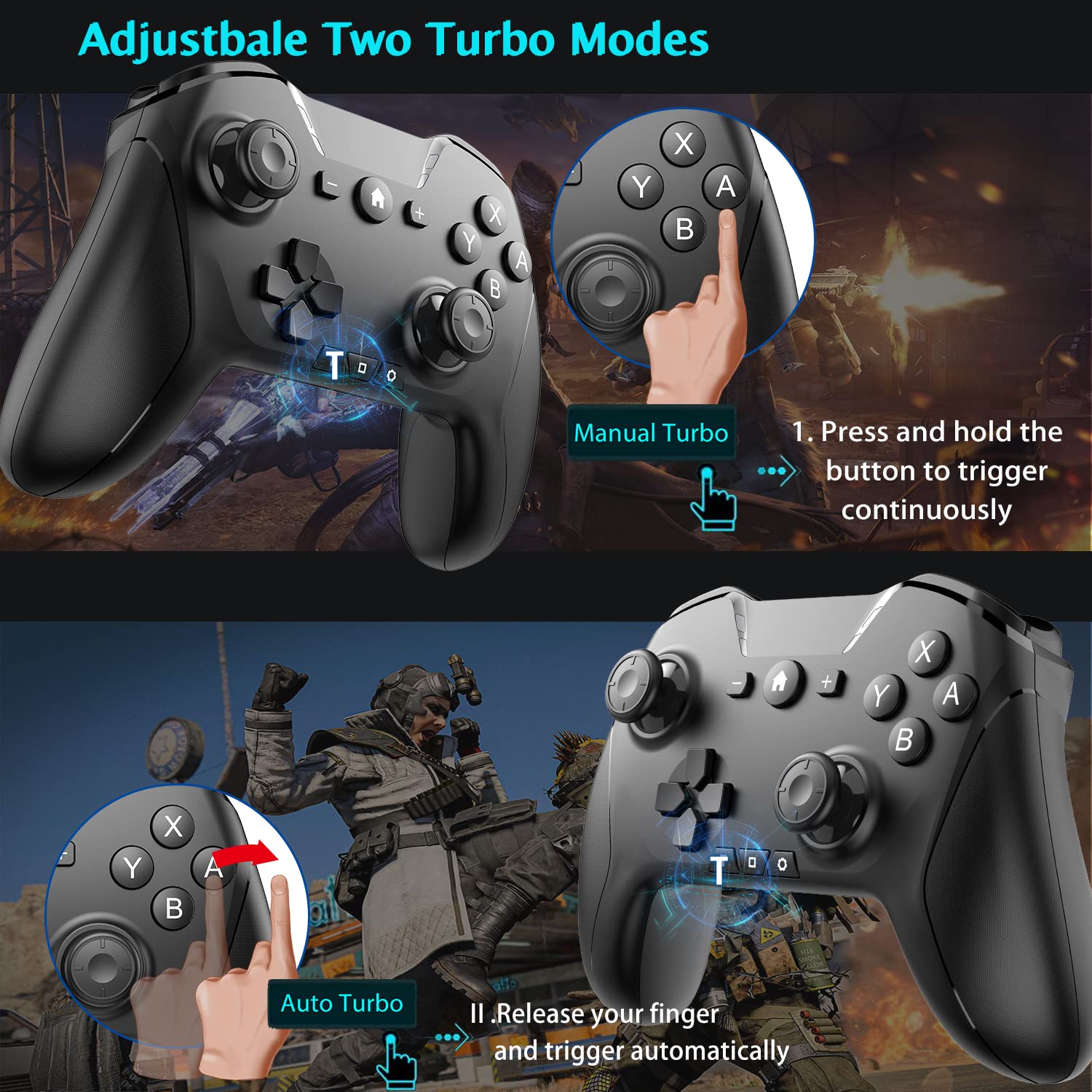 Wireless Bluetooth Controller for Nintendo Switch, PC, Mac, Steam, iOS, Android, TV - Pro Gamepad with Adjustable Dual Motion, Turbo, Macros & 6-Axis Gyro - Compatible with Black Myth: Wukong & Apple Arcade (Black/Purple/Black with Clip) - Perfect for Gaming on Multiple Devices at Home or Travel