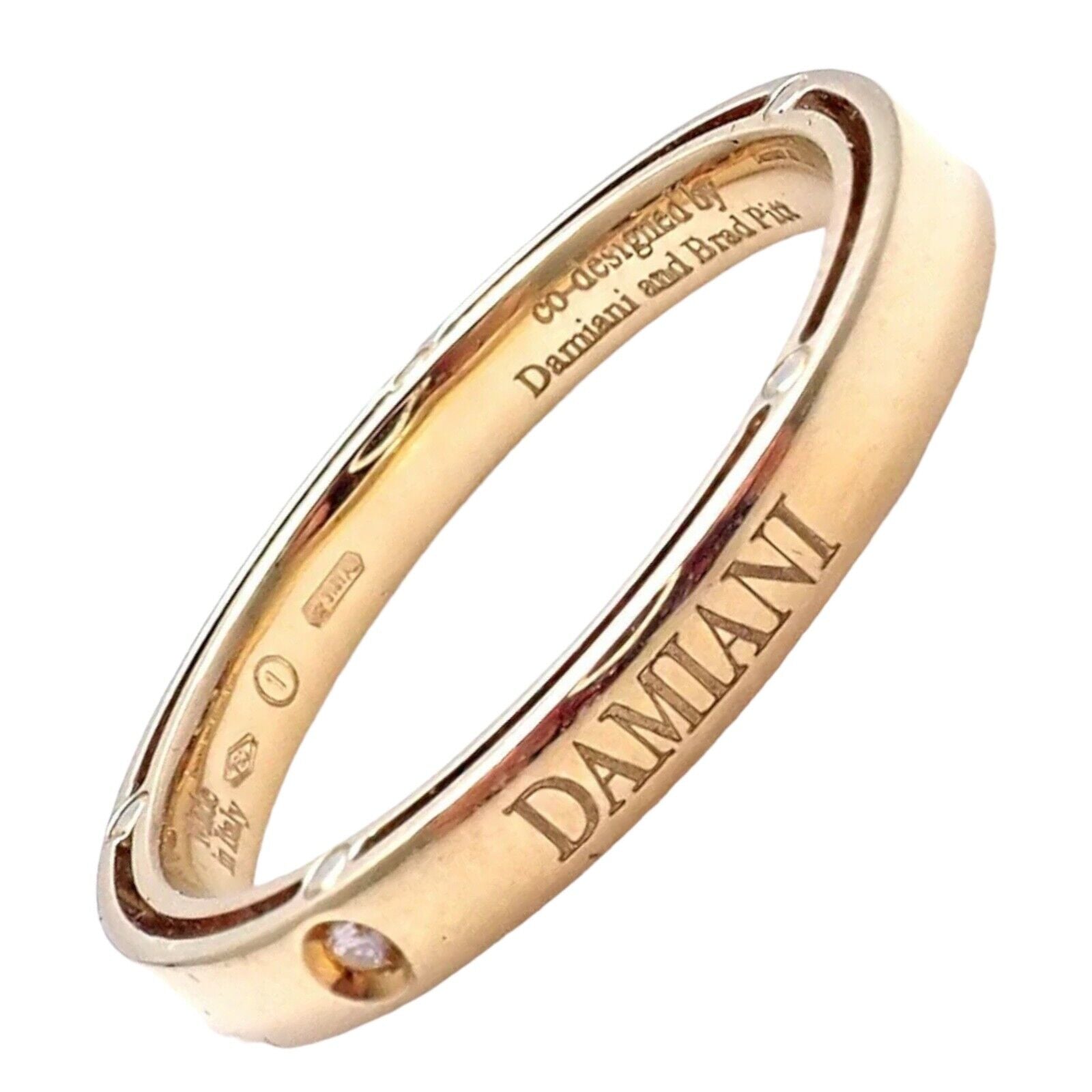 Authentic Damiani Brad Pitt 18k Yellow Gold Diamond 3mm Band Ring Size 10.5 - Luxury Men's Wedding Band for Special Occasions & Gifts