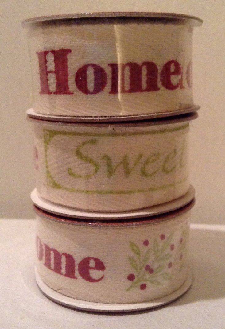 Burgundy & Green Print 5/8 Inch Twill Ribbon - 3 Rolls of 4 Feet for Gift Wrapping, Crafts & DIY Decor (Home Sweet Home Collection 90257)