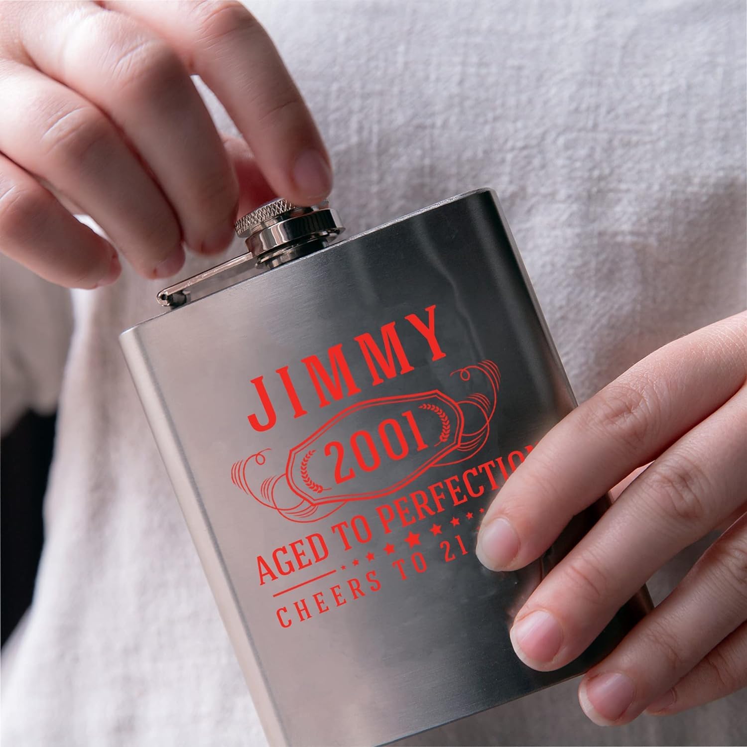 Personalized 6oz Stainless Steel Flask with Custom Name Print - Engraved Metal Hip Pocket Whiskey Flask for Men & Women - Ideal for Birthday, Groomsmen Gifts, Bourbon & Liquor Lovers - Perfect for Outdoor Adventures, Camping, Parties & Special Occasions