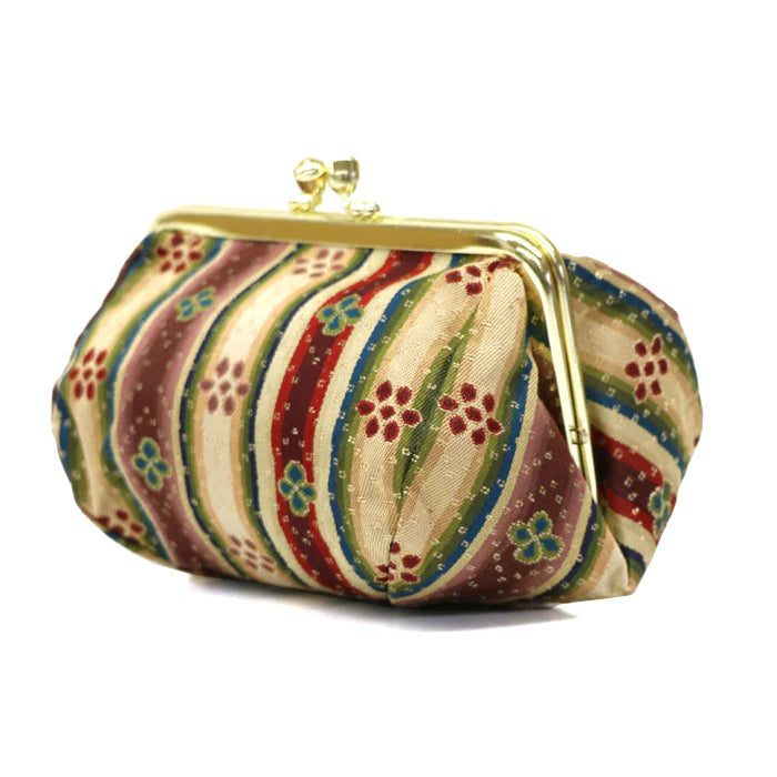 Nishijin Woven Floral Small Pouch - Handmade in Kyoto Japan | Cosmetic & Makeup Bag, Japanese Gamaguchi Pouch | Travel Toiletry Organizer, Stationery Case, Bag-in-Bag for Women's Purse Organization | Perfect for Daily Use, Gift Giving & Travel Accessories