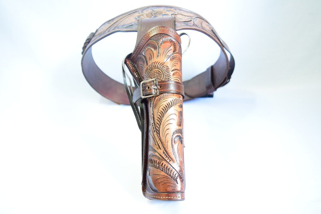 LEATHERTOWN USA® Genuine Leather Cowboy Western Style Gun Holster & Belt Rig for .44/.45 Cal - Single Drop Holster with Standard Short Barrel - Perfect for Cowboy Action Shooting, Reenactments & Western Style Outfits