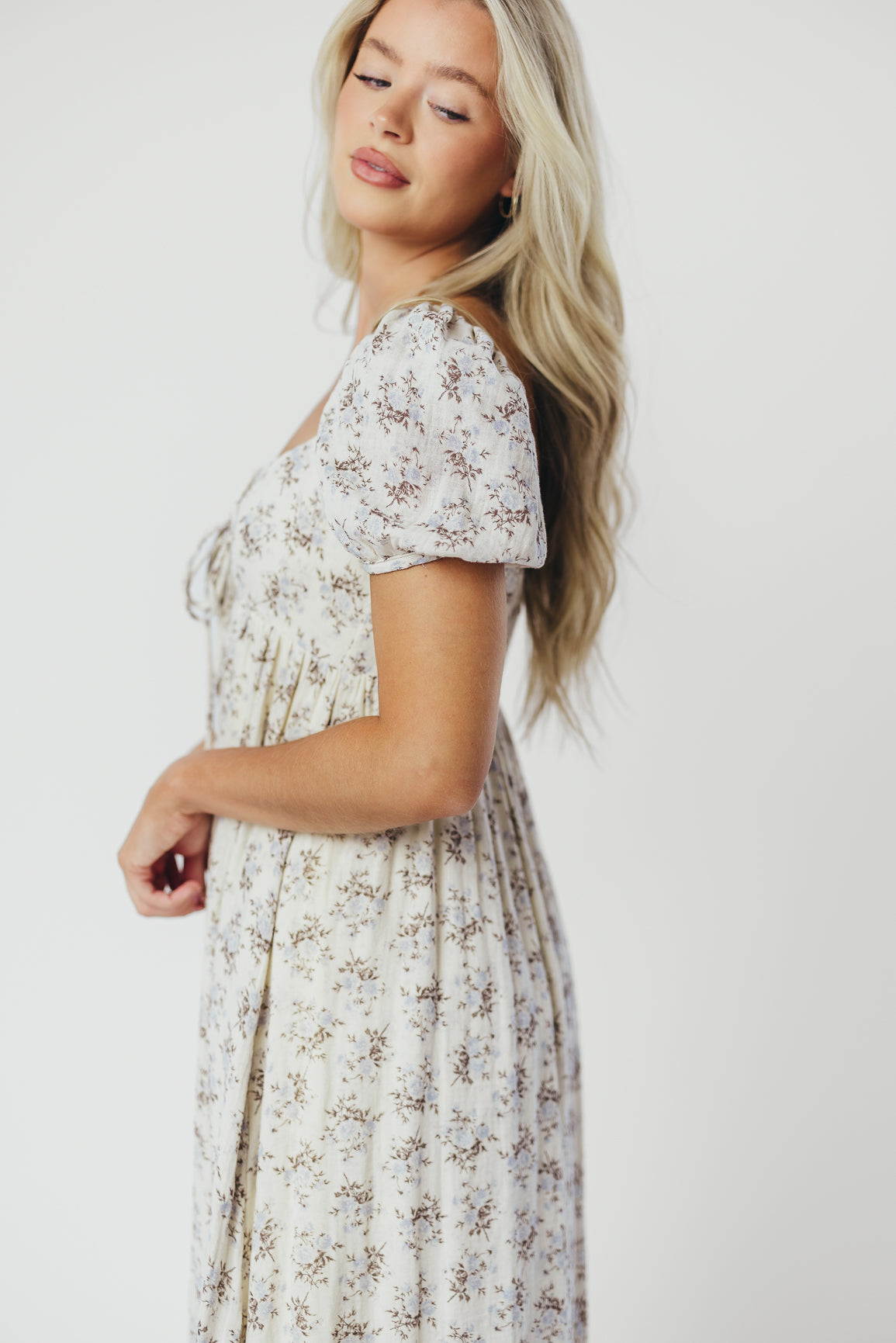 Haven 100% Cotton Tie Front Maxi Dress - Blue & Brown Floral Print | Bump Friendly Maternity Dress | Perfect for Beach, Vacation & Summer Outfits