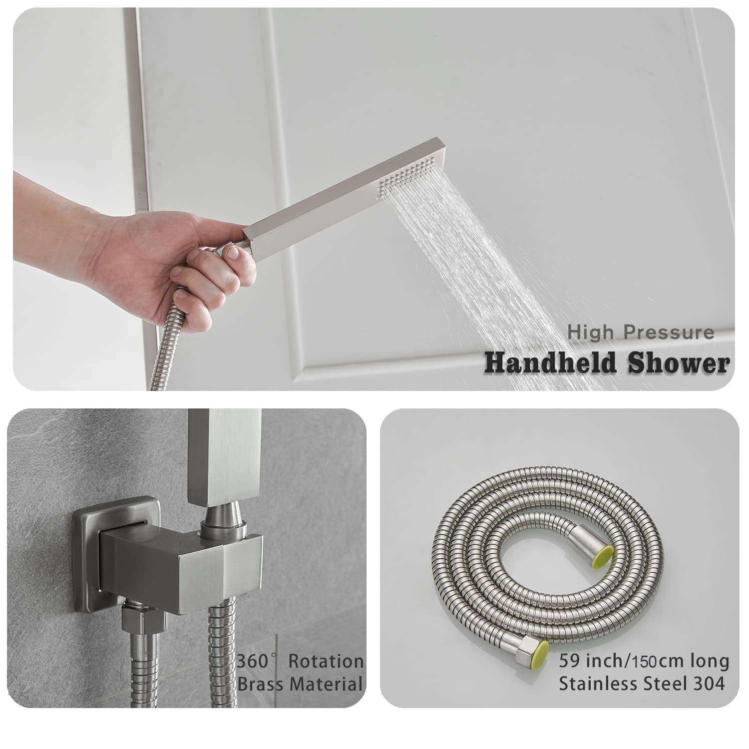 Luxury Brushed Nickel Rain Shower Combo Set - Wall Mounted Rainfall Shower Head System with Faucet, Rough-in Valve & Trim Kit | Perfect for Modern Bathroom Renovation & Spa-like Shower Experience