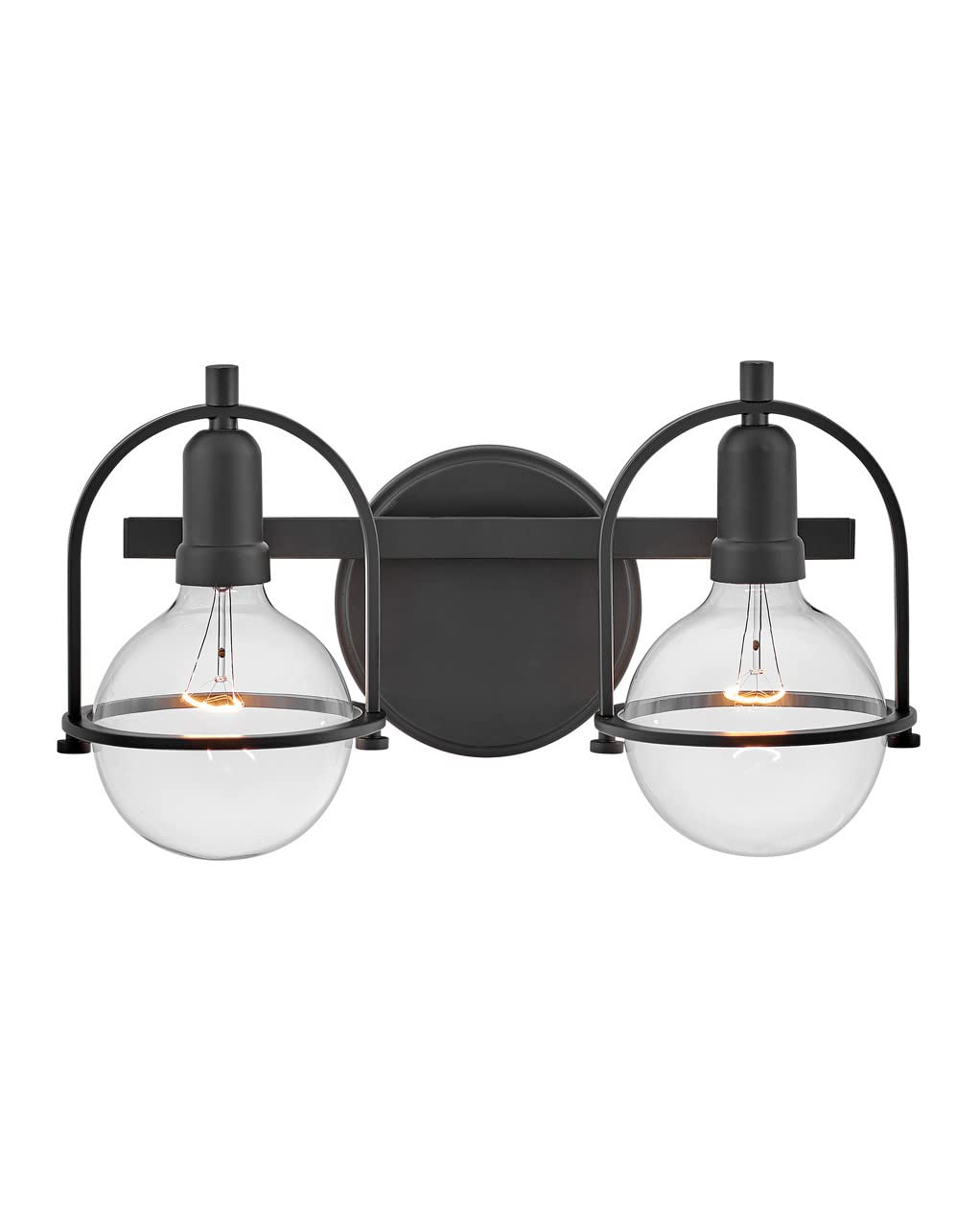 Hinkley Somerset 53772BK Small Two-Light Bathroom Vanity Light with Globe Style Bulbs - Transitional Black Up/Down Mount Fixture - Perfect for Bathroom, Powder Room, or Dressing Area Lighting
