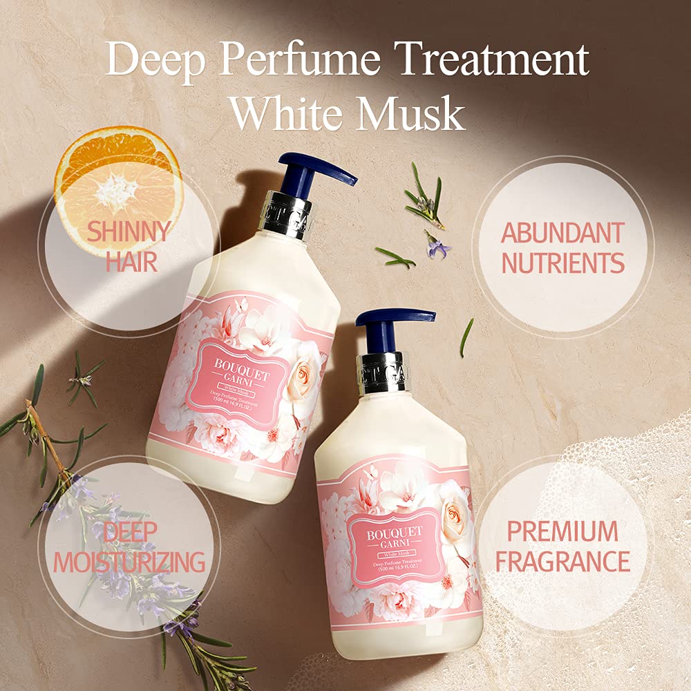 BOUQUET GARNI White Musk Hair Conditioner - Long Lasting Fragrance, Natural Ingredients with Argan Oil, Protein & Amino Acids - 16.9 Fl Oz for Soft, Soothing Scalp & Hair Care - Perfect for Daily Use, Dry/Damaged Hair Treatment & Salon-Quality Results at Home