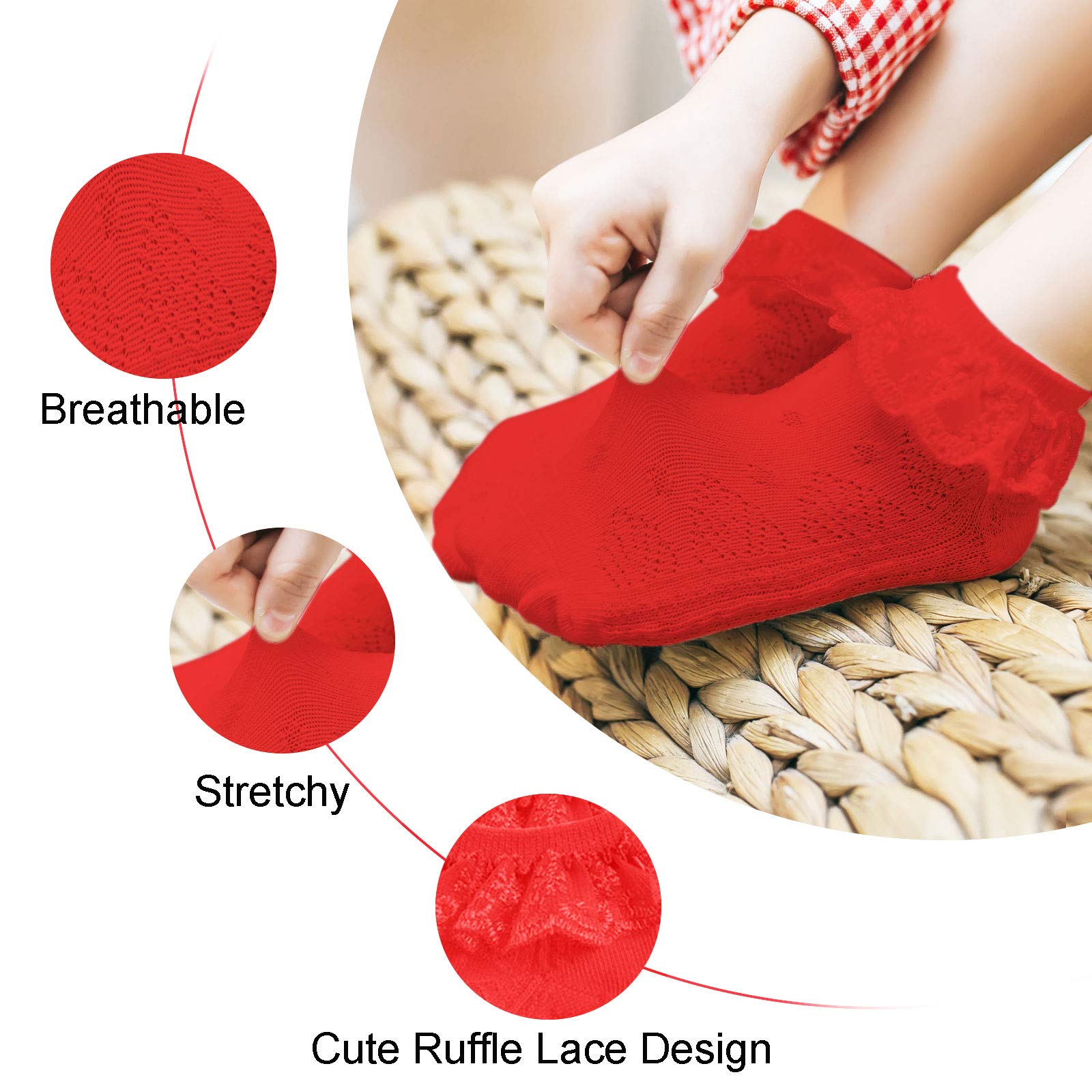 Baby Girl Lace Socks - Soft Double Eyelet Lace Ruffle Frilly Ankle Socks for Newborns, Infants & Toddlers (3-Pack Gift Set) - Perfect for Special Occasions, Photo Shoots & Everyday Outfits