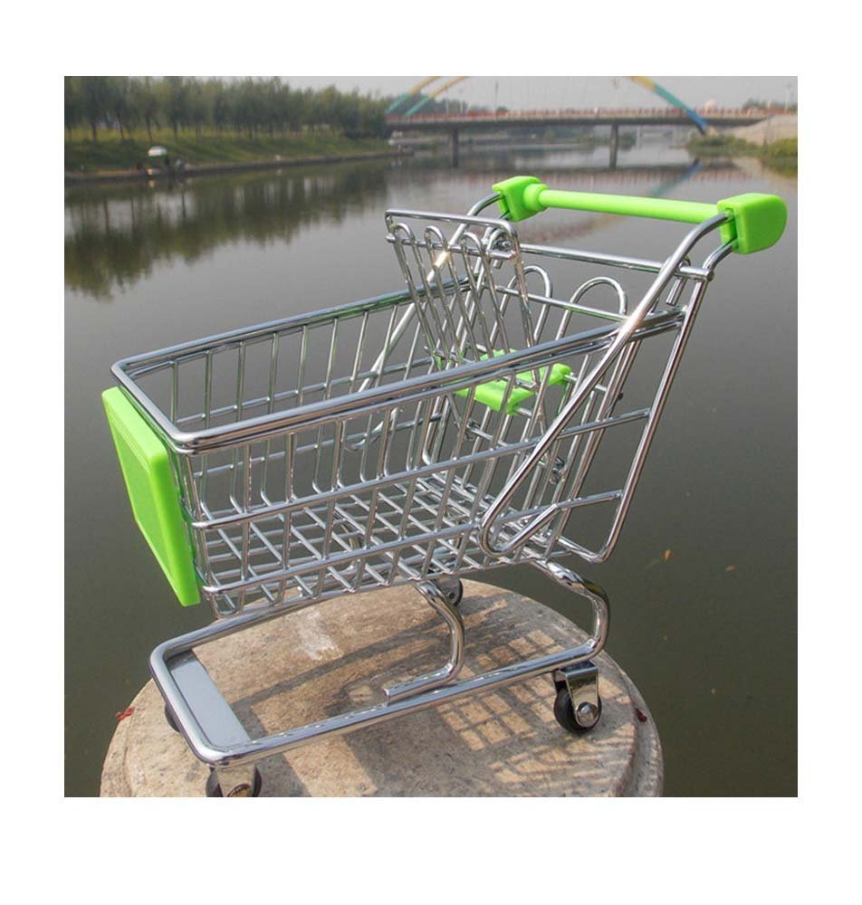 CRBoutique Mini Desktop Desk Organizer - Green Shopping Cart for Office & Home Workspace - Perfect for Pens, Clips & Small Supplies
