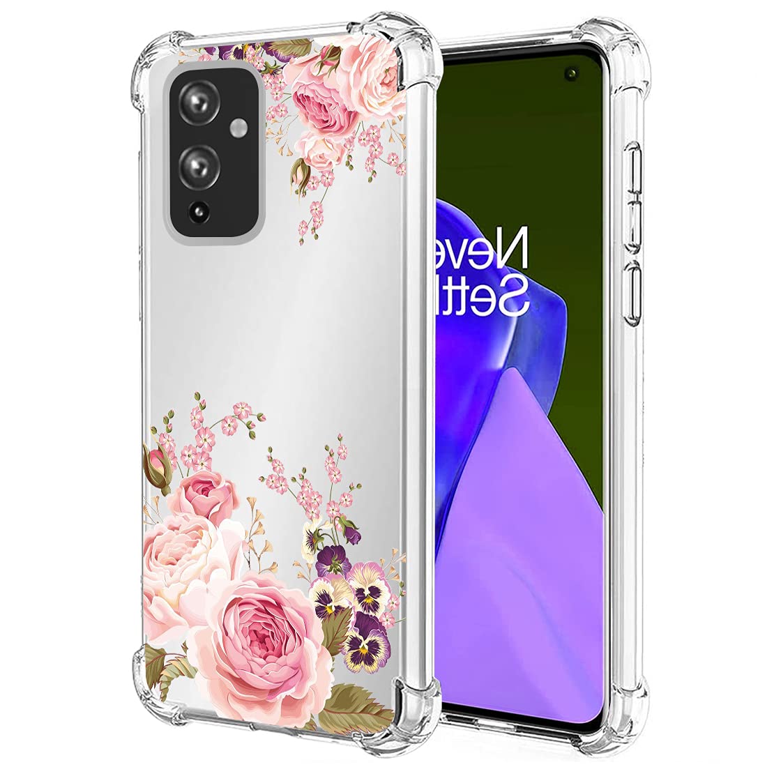OnePlus 9 Phone Case for Women - Slim Shockproof Clear Floral TPU Protective Cover (Rose Flower) | Perfect for Everyday Use, Work & Travel