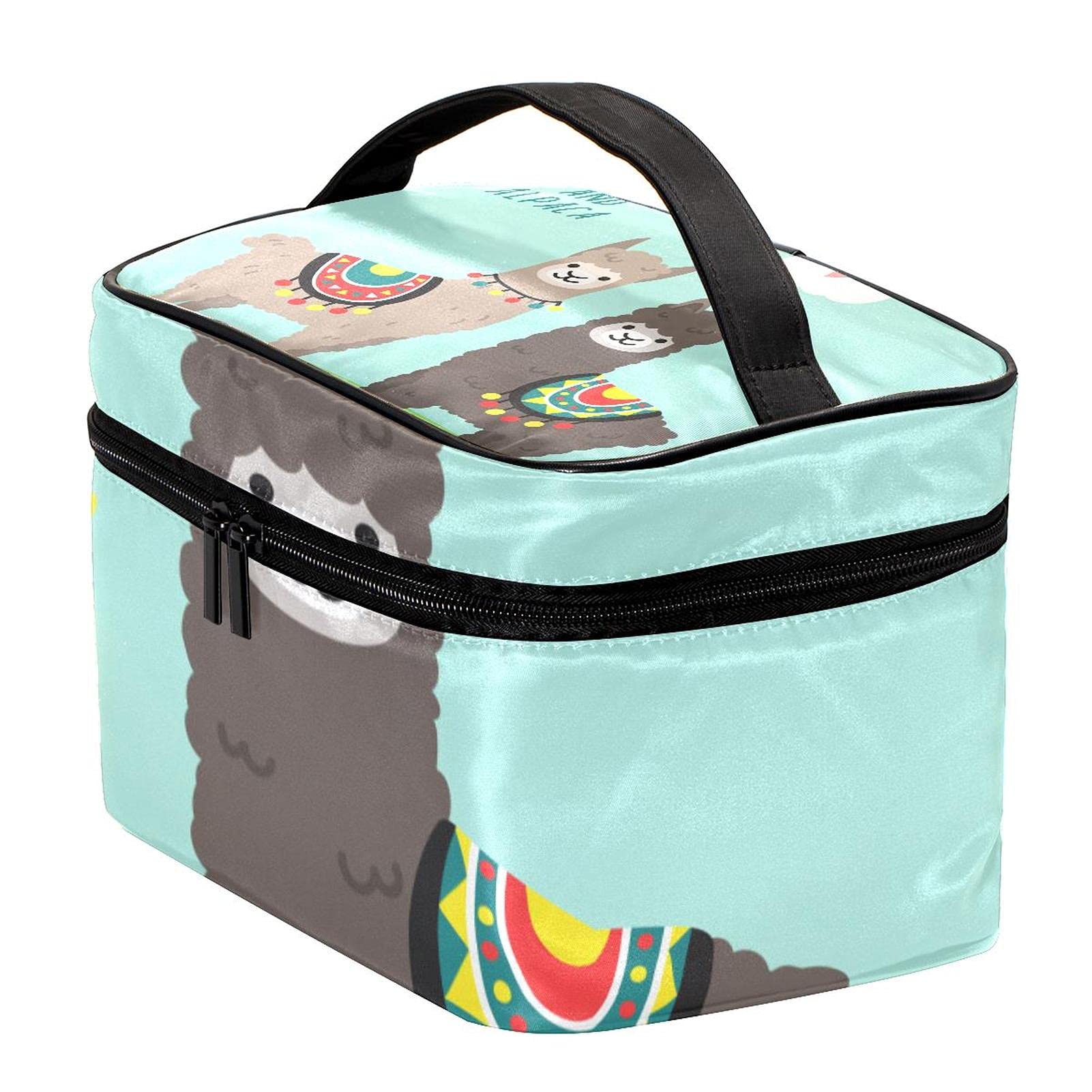 Llama and Alpaca Print Large Travel Makeup Bag - Waterproof Cosmetic Organizer with Zipper, Cute Toiletry Pouch for Women & Girls - Perfect for Vacation, Gym, and Daily Essentials Storage